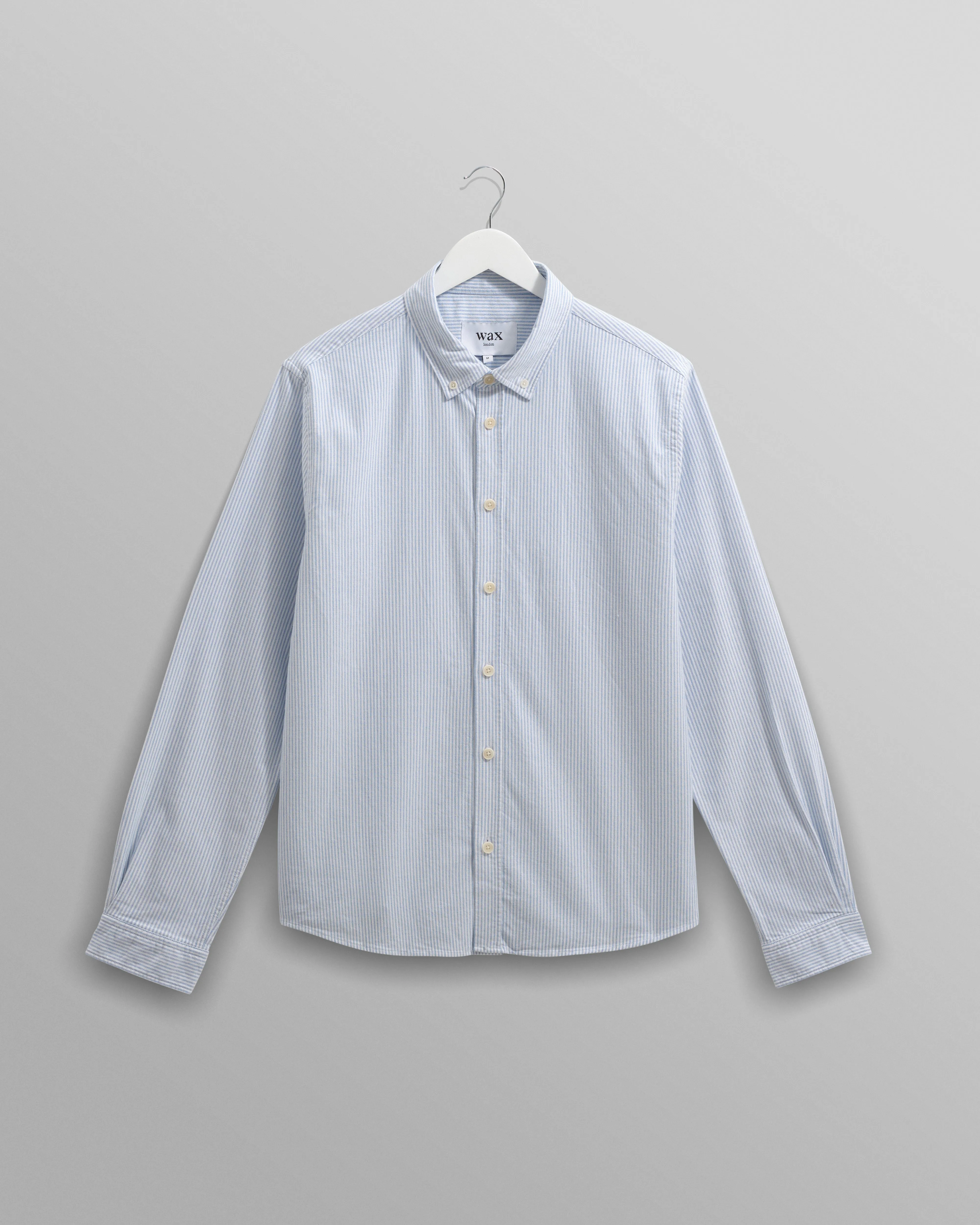 Caspian - White And Blue Stripe Cotton Oxford Shirt sold by Wax London