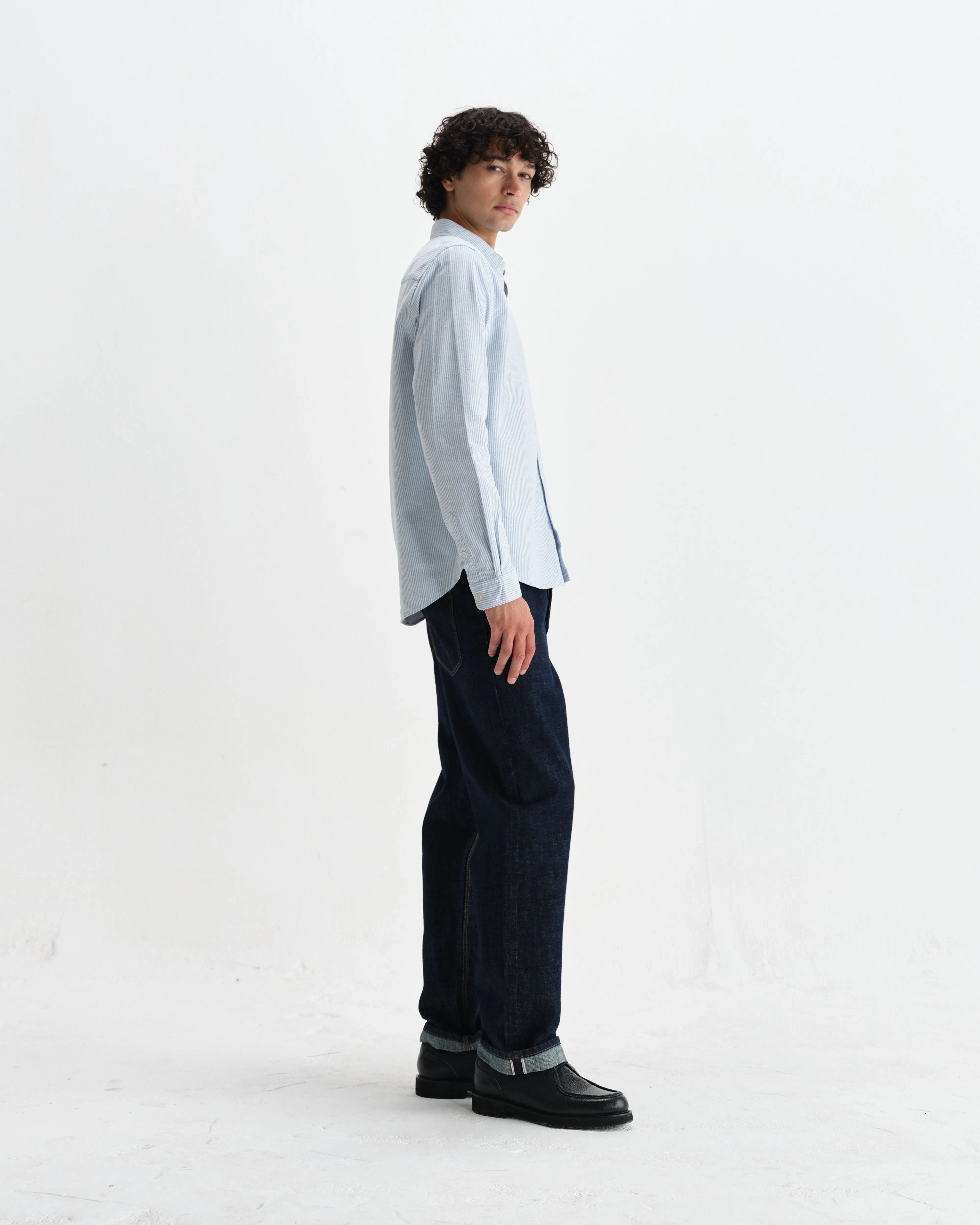 Caspian - White And Blue Stripe Cotton Oxford Shirt sold by Wax London product image thumbnail 5