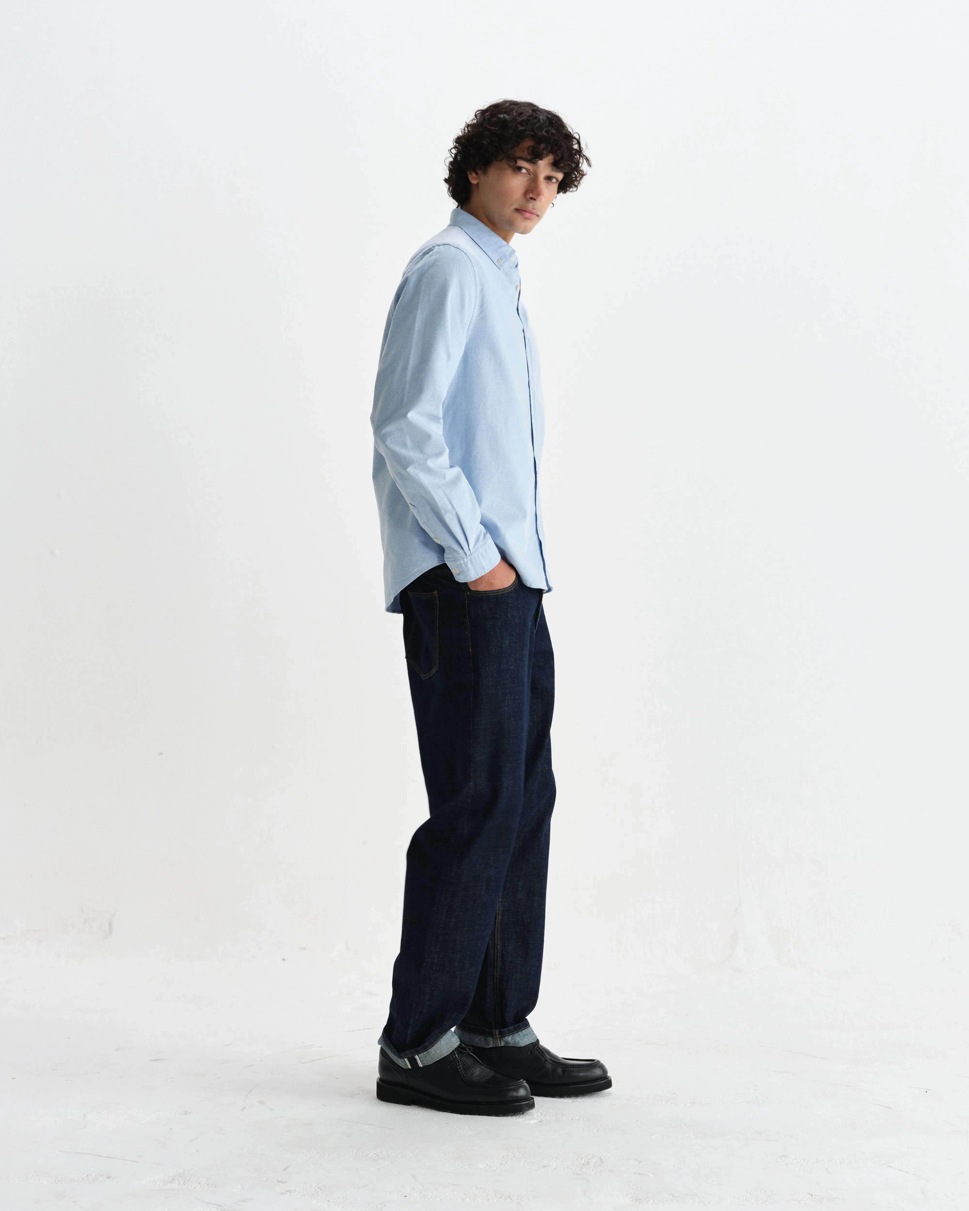 Caspian - Pale Blue Cotton Oxford Shirt sold by Wax London product image thumbnail 5