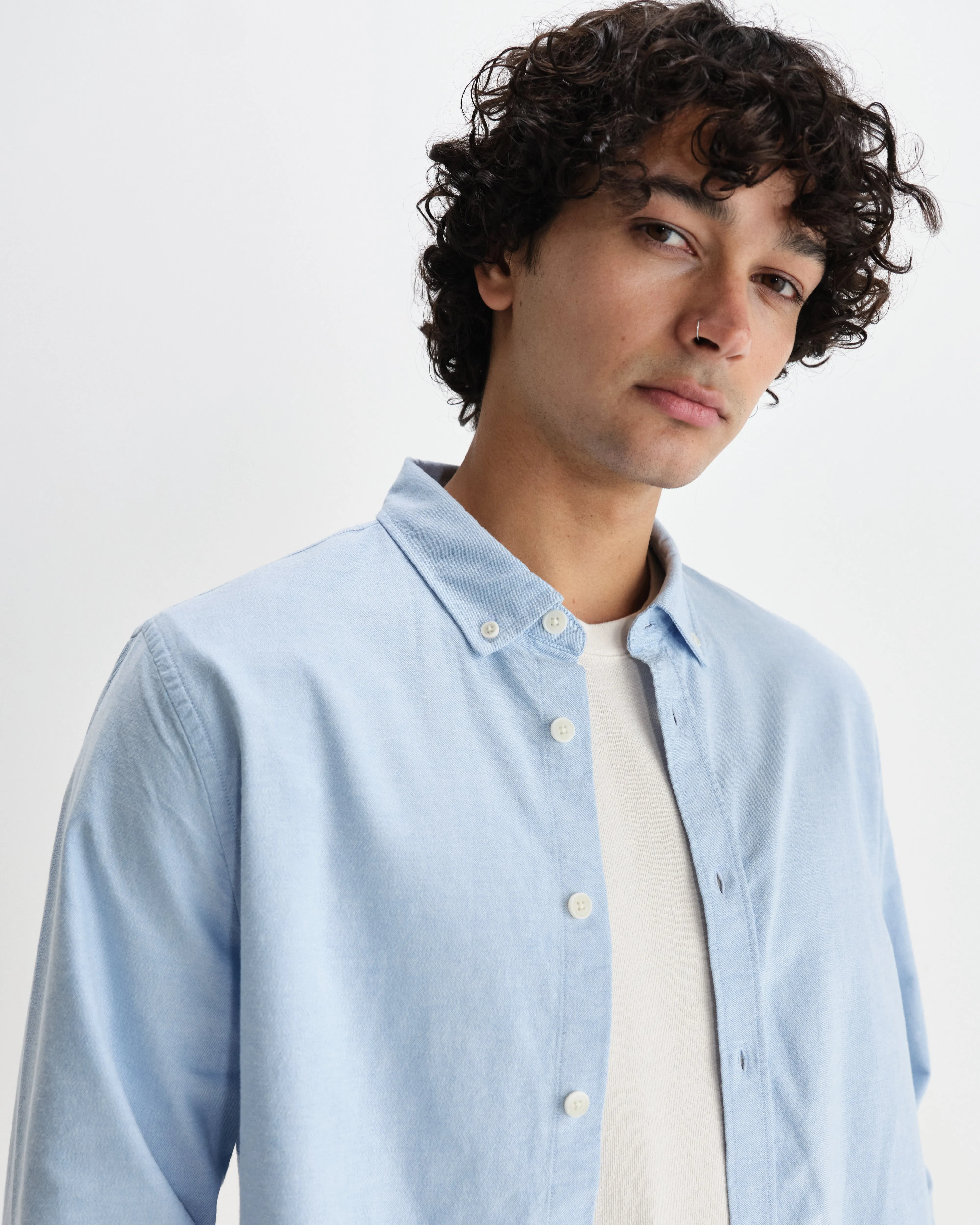Caspian - Pale Blue Cotton Oxford Shirt sold by Wax London product image thumbnail 3