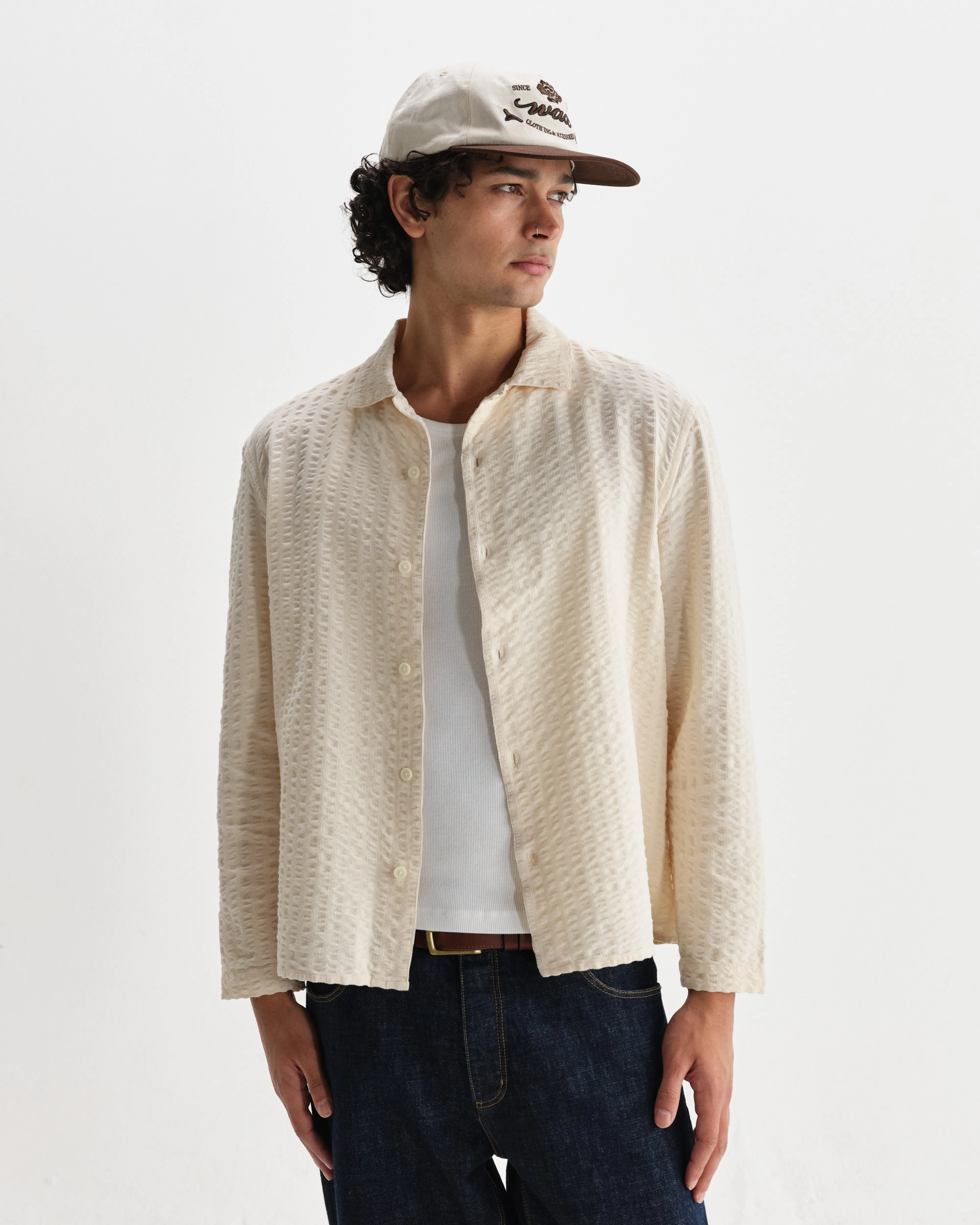 Corey - Stone Seersucker Corduroy Shirt sold by Wax London product image thumbnail 2