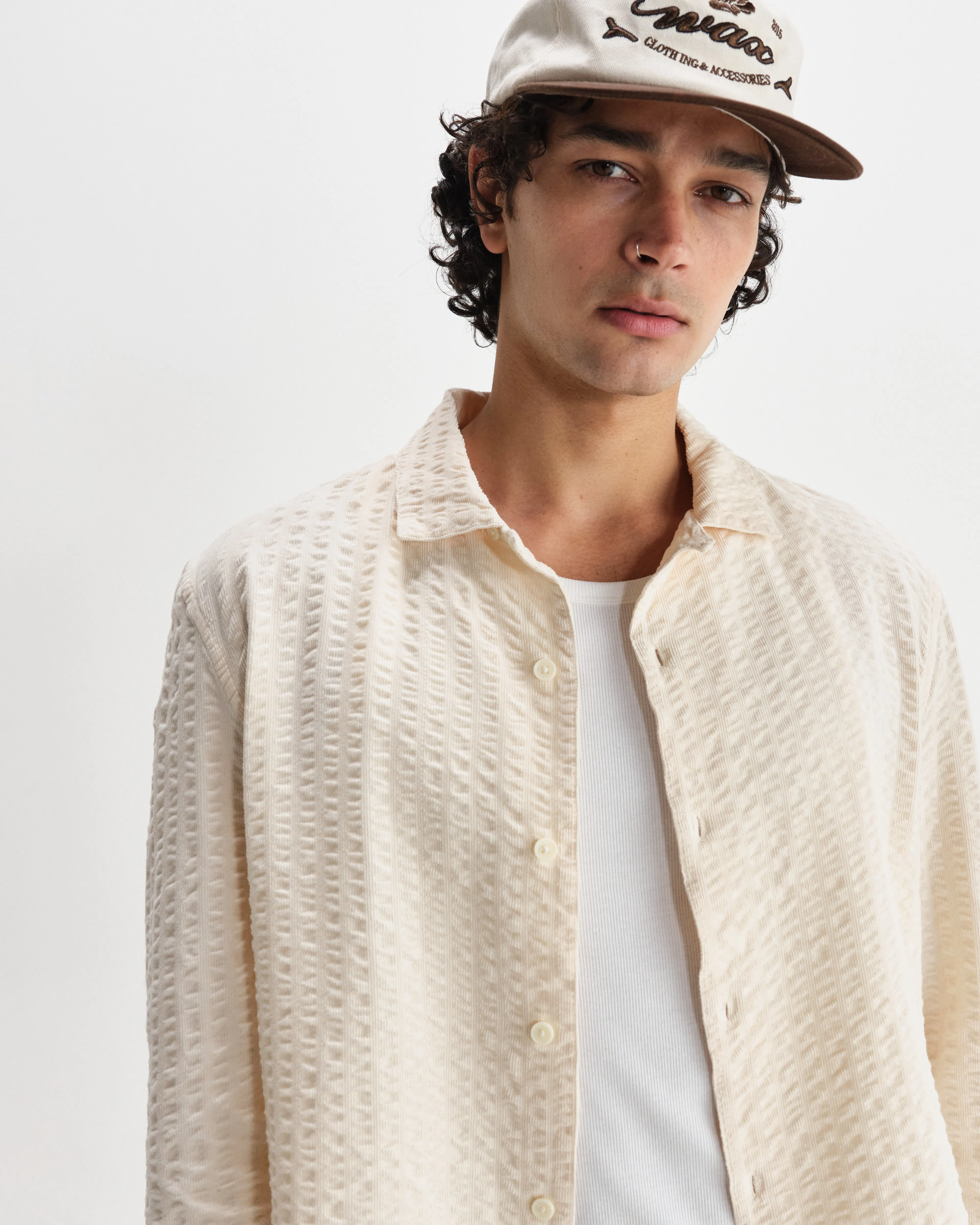 Corey - Stone Seersucker Corduroy Shirt sold by Wax London product image thumbnail 3