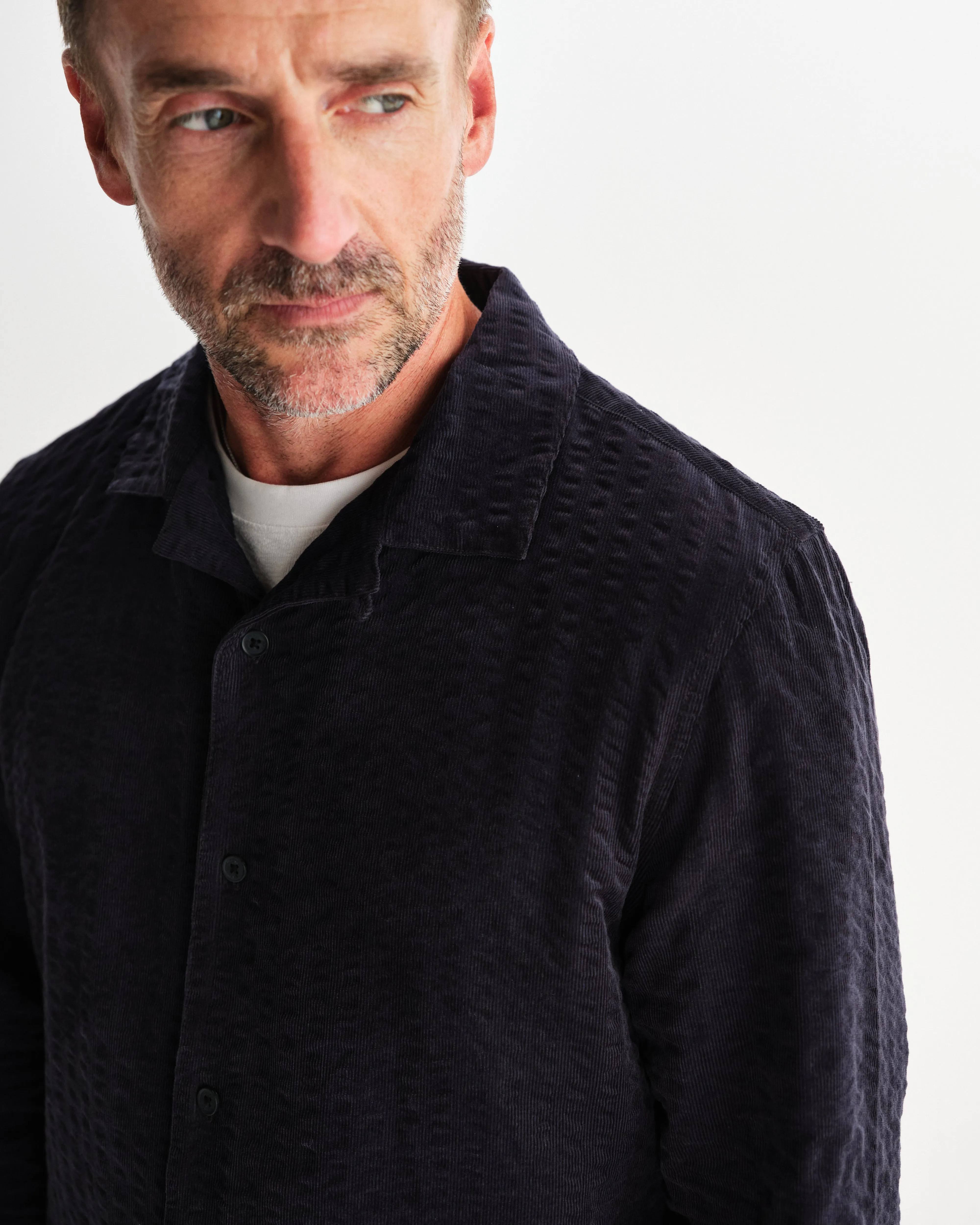 Corey - Navy Seersucker Corduroy Shirt sold by Wax London product image thumbnail 3