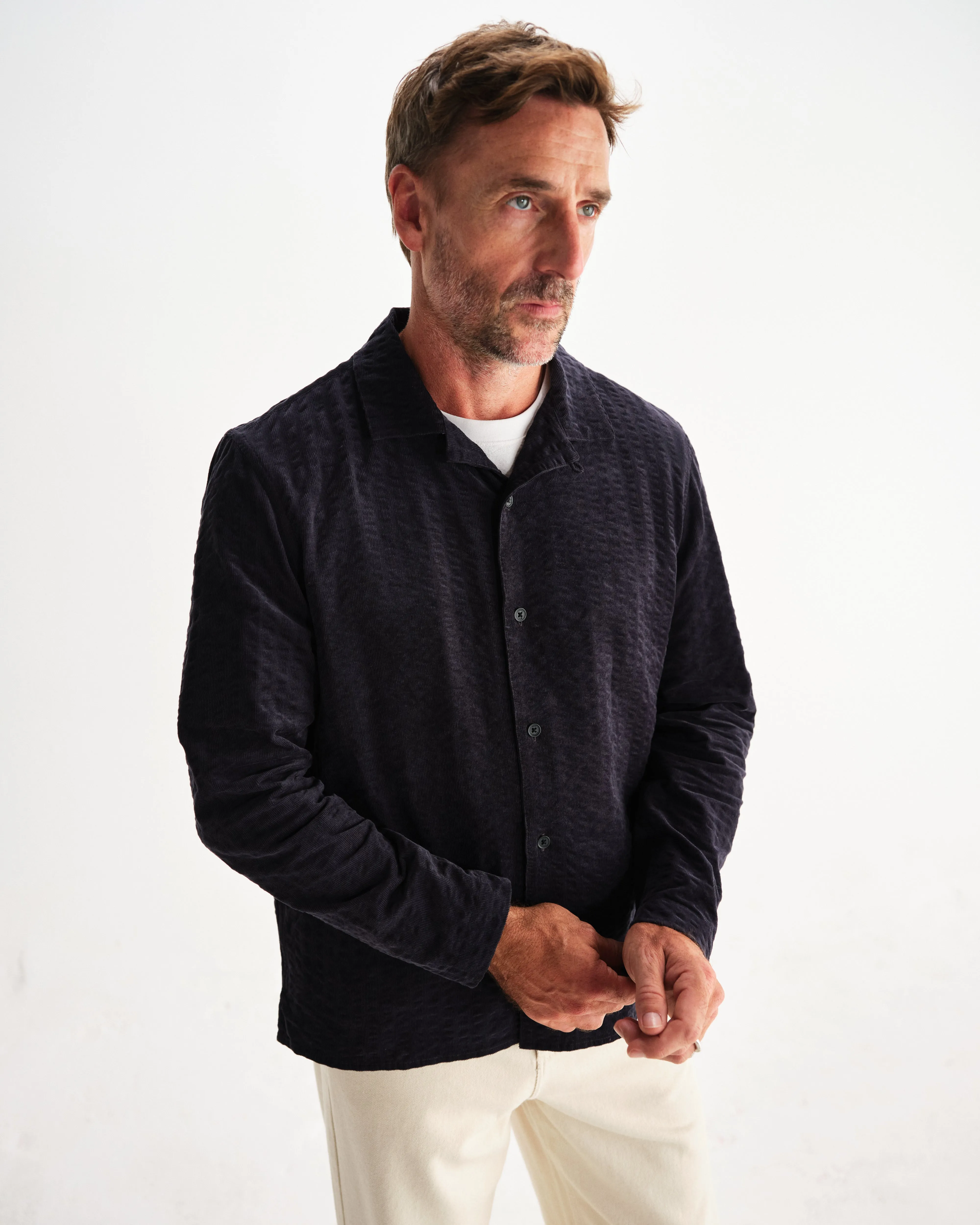 Corey - Navy Seersucker Corduroy Shirt sold by Wax London product image thumbnail 2