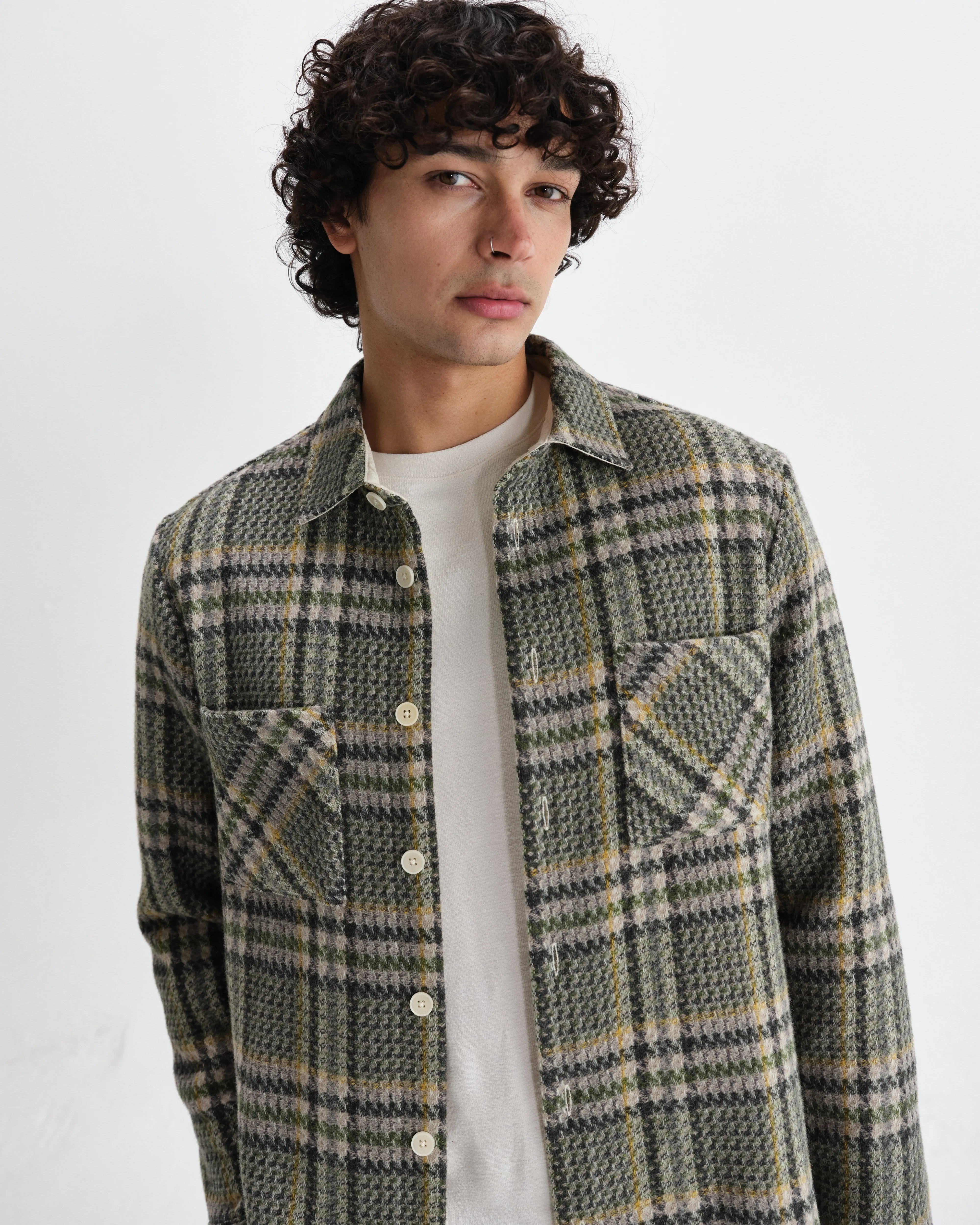 Whiting - Green Wool Check Overshirt sold by Wax London product image thumbnail 3