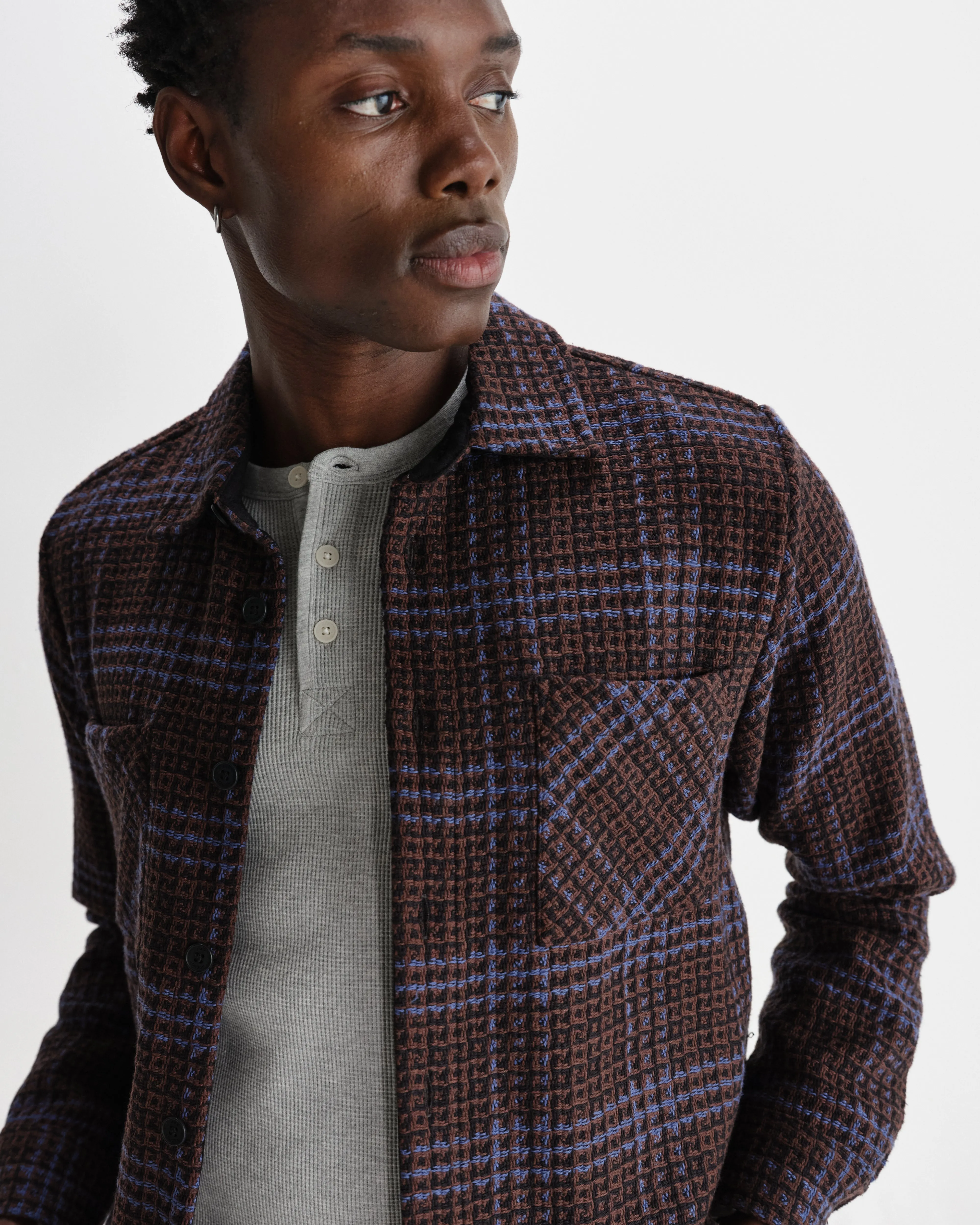 Whiting - Brown And Blue Skate Check Overshirt sold by Wax London product image thumbnail 3