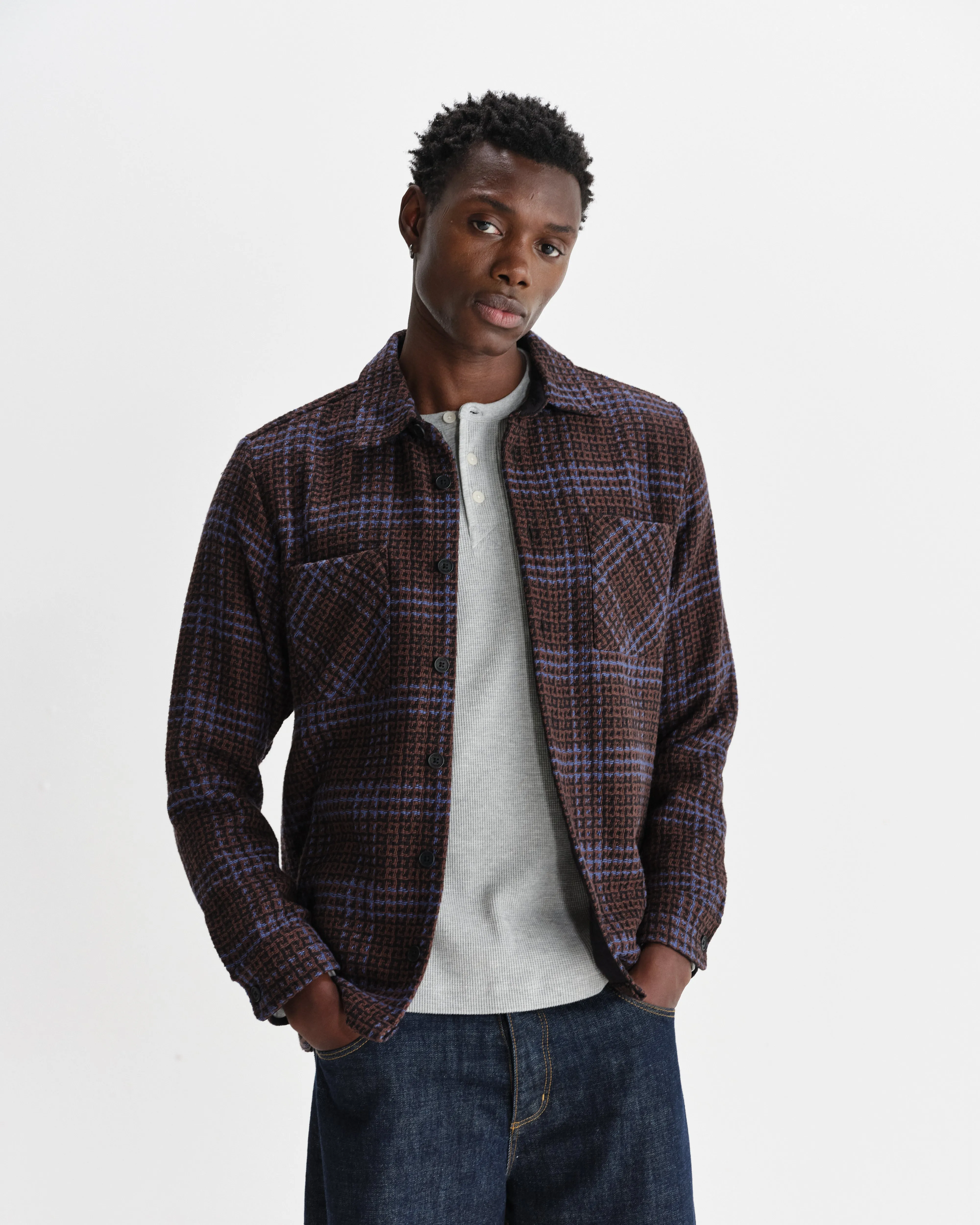 Whiting - Brown And Blue Skate Check Overshirt sold by Wax London product image thumbnail 2