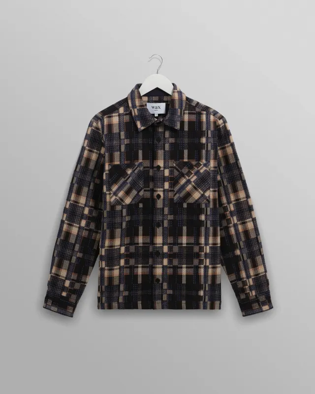 Whiting - Natural And Navy Glitch Check Overshirt sold by Wax London