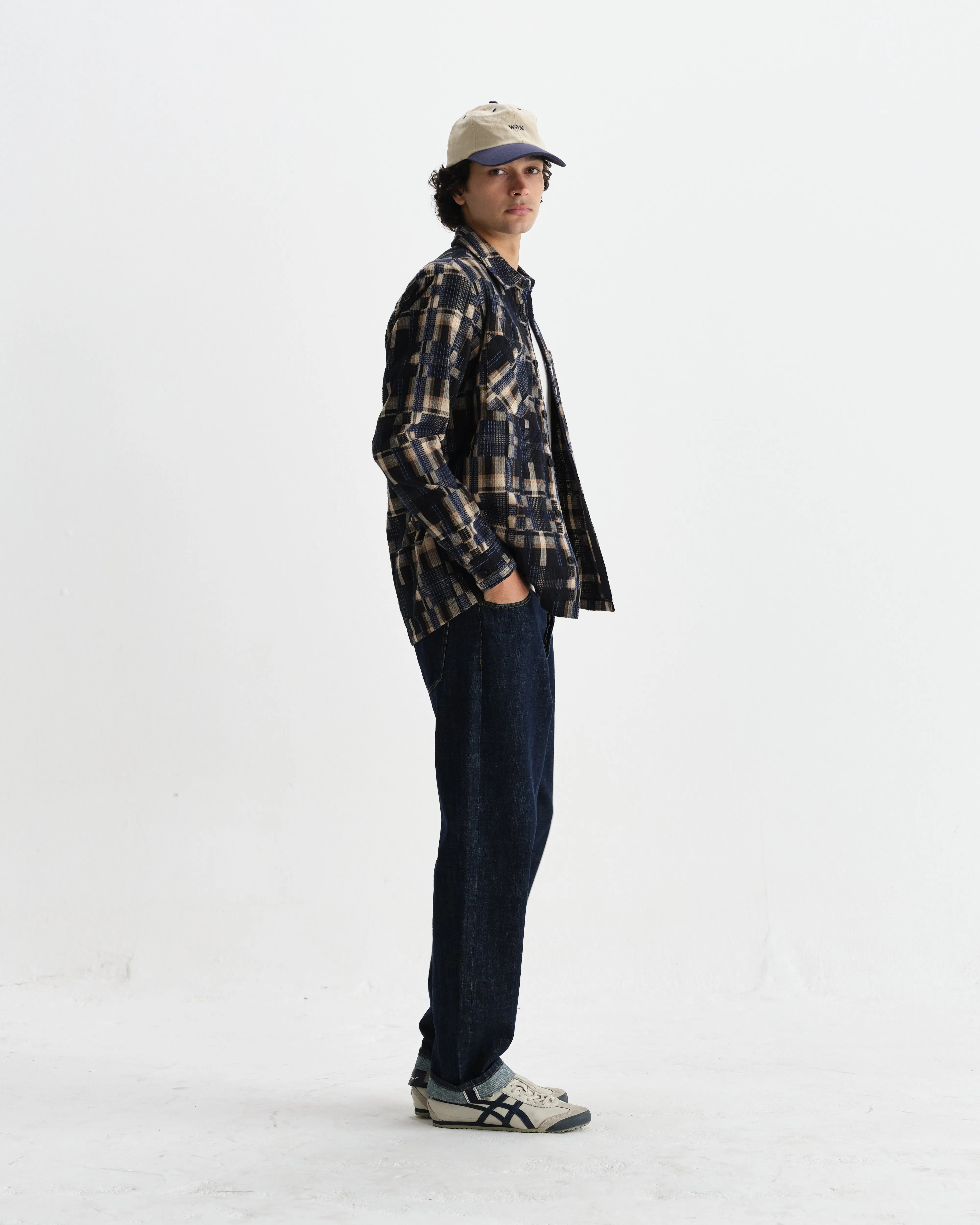 Whiting - Natural And Navy Glitch Check Overshirt sold by Wax London product image thumbnail 5