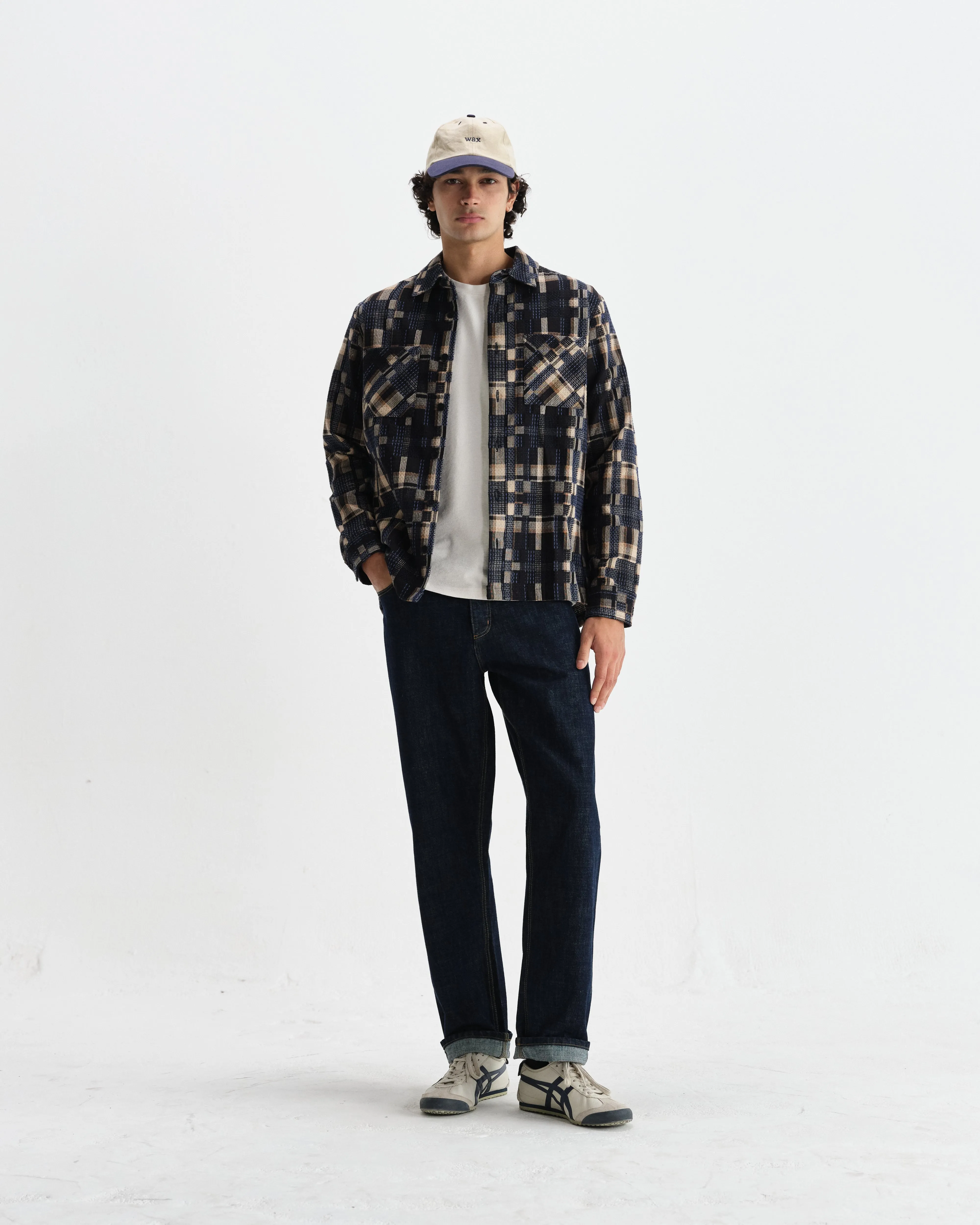 Whiting - Natural And Navy Glitch Check Overshirt sold by Wax London product image thumbnail 4