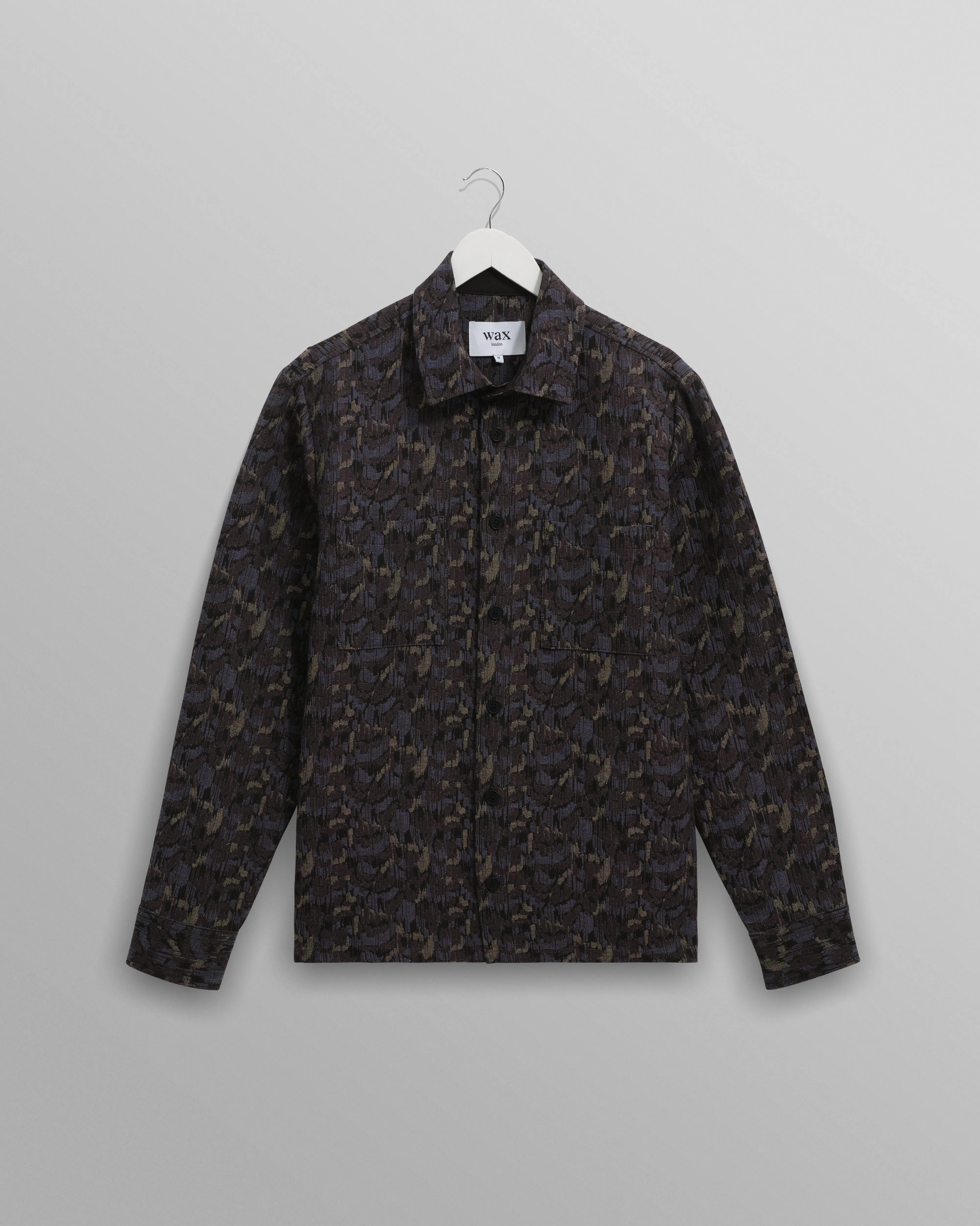 Whiting - Navy Camo Jacquard Overshirt sold by Wax London