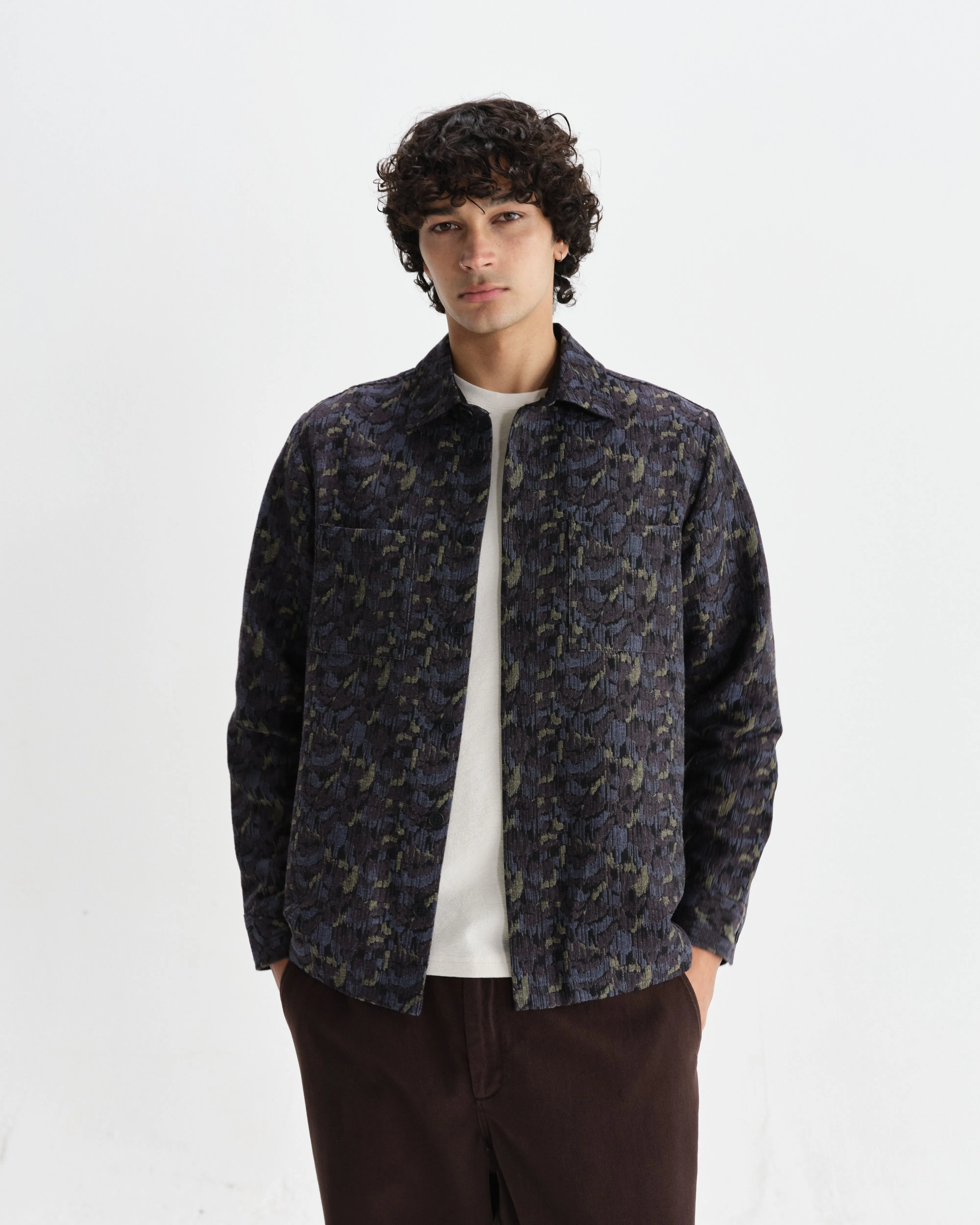 Whiting - Navy Camo Jacquard Overshirt sold by Wax London product image thumbnail 2