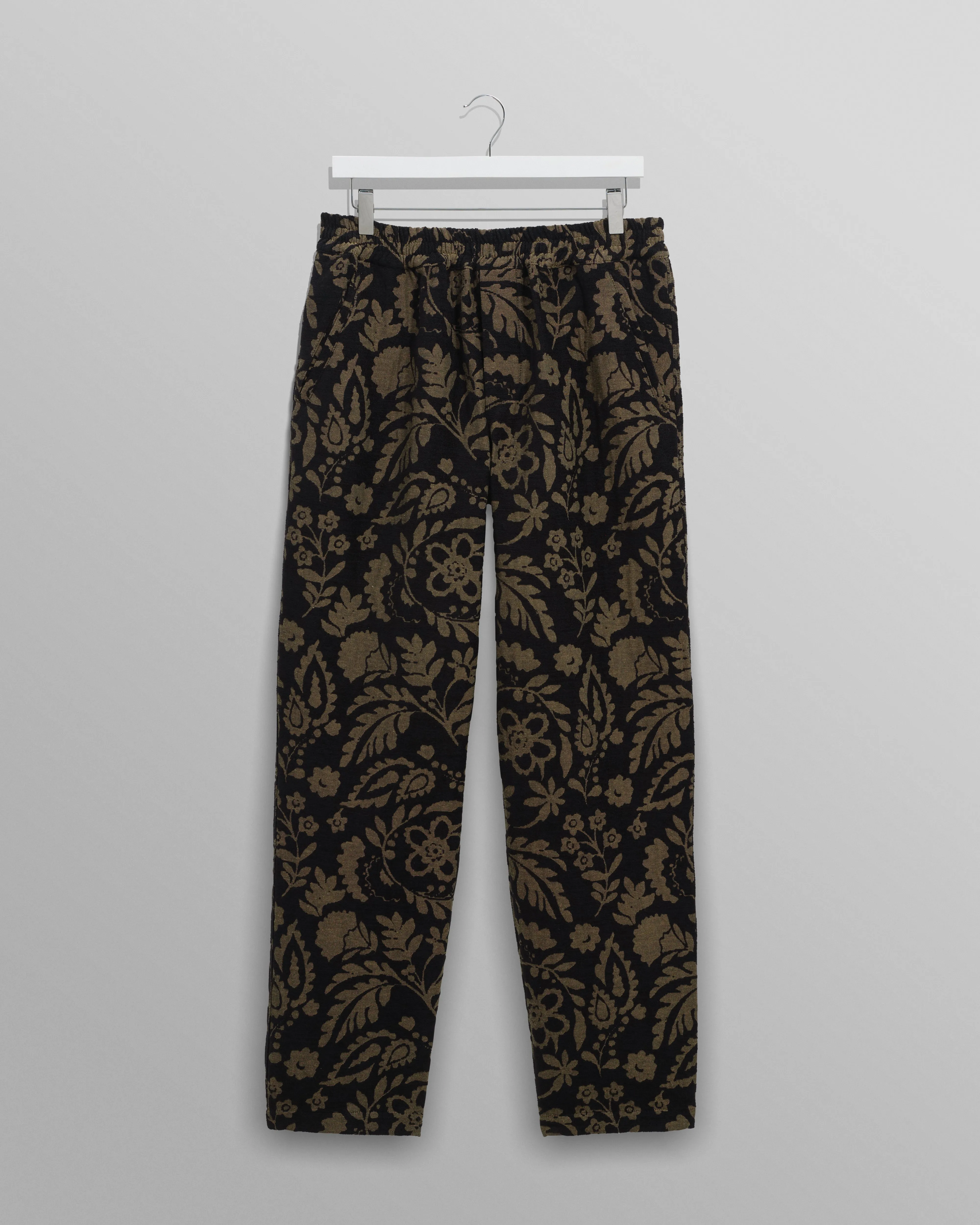 Tyne - Black And Khaki Chenille Jacquard Trousers sold by Wax London