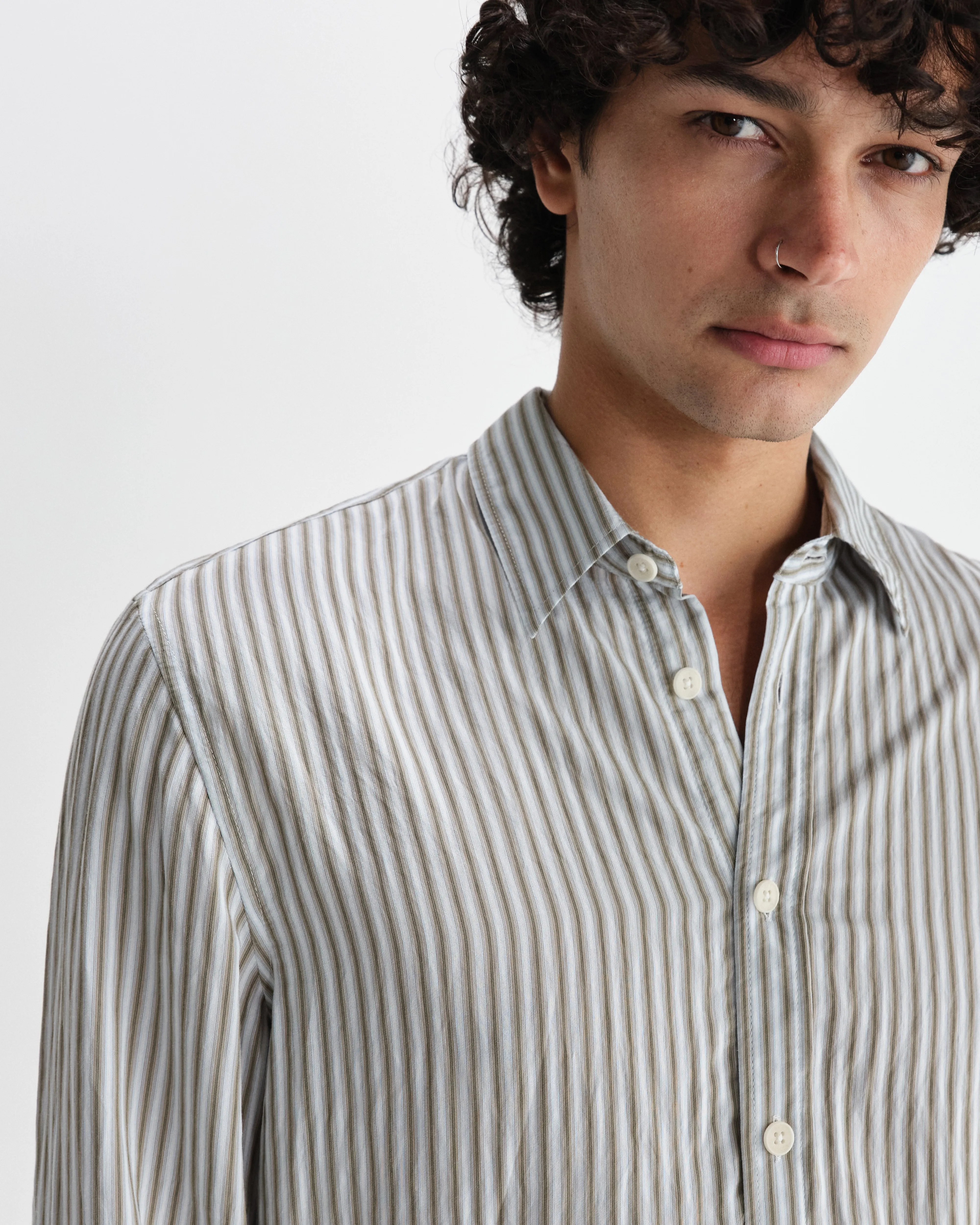 Shelly - Sage Viscose Stripe Shirt sold by Wax London product image thumbnail 3