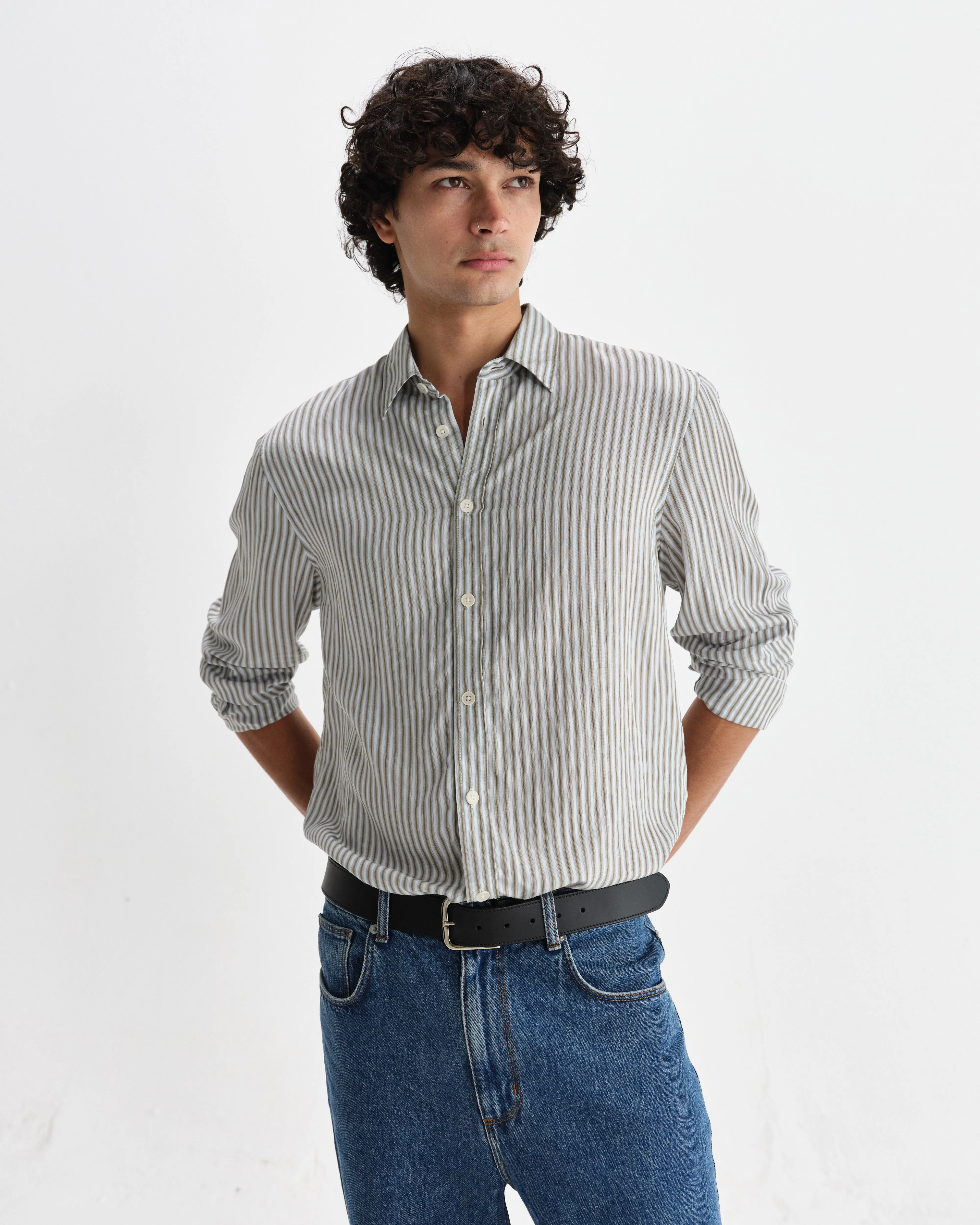 Shelly - Sage Viscose Stripe Shirt sold by Wax London product image thumbnail 2