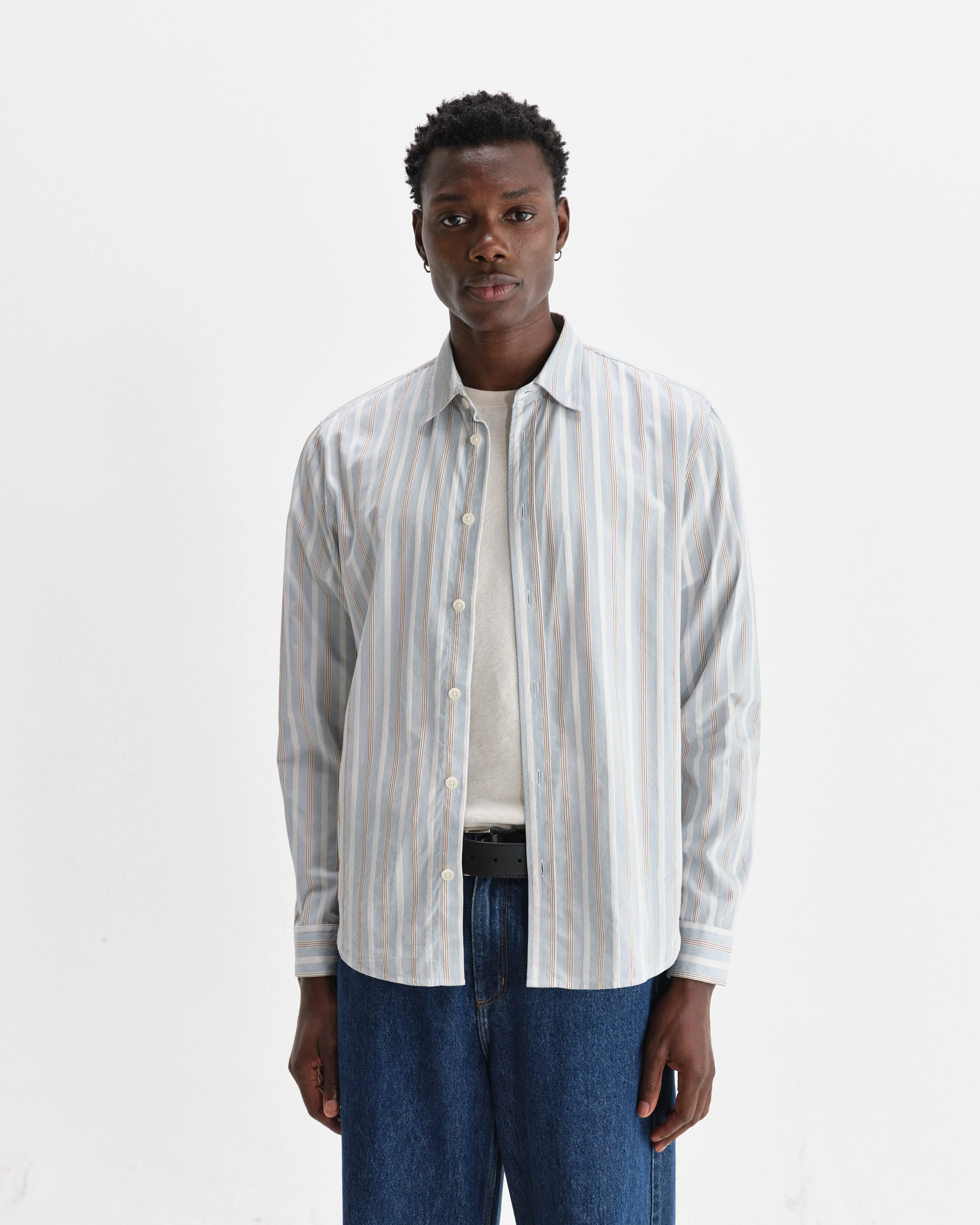Shelly - Light Blue Dobby Stripe Cotton Shirt sold by Wax London product image thumbnail 2