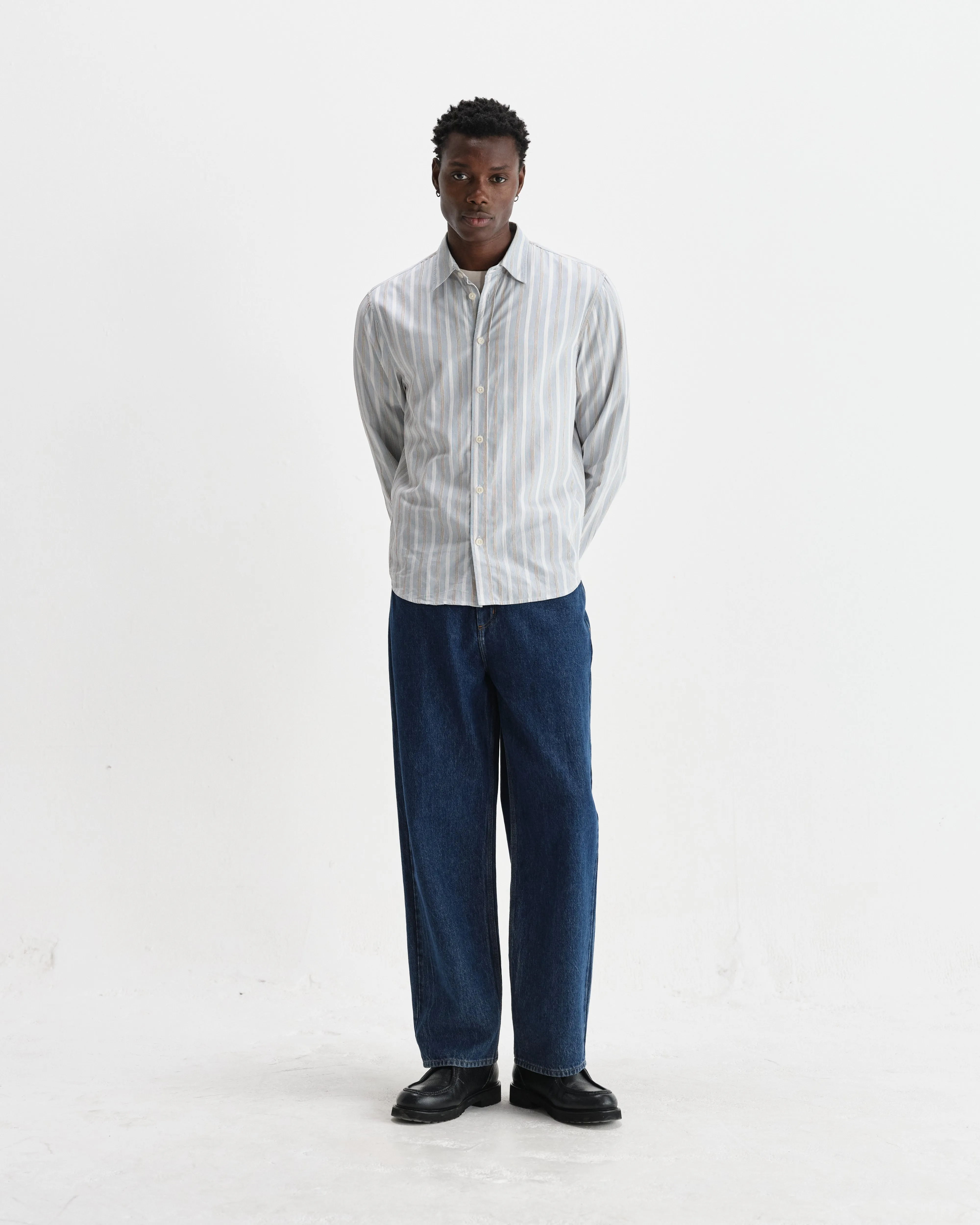 Shelly - Light Blue Dobby Stripe Cotton Shirt sold by Wax London product image thumbnail 4