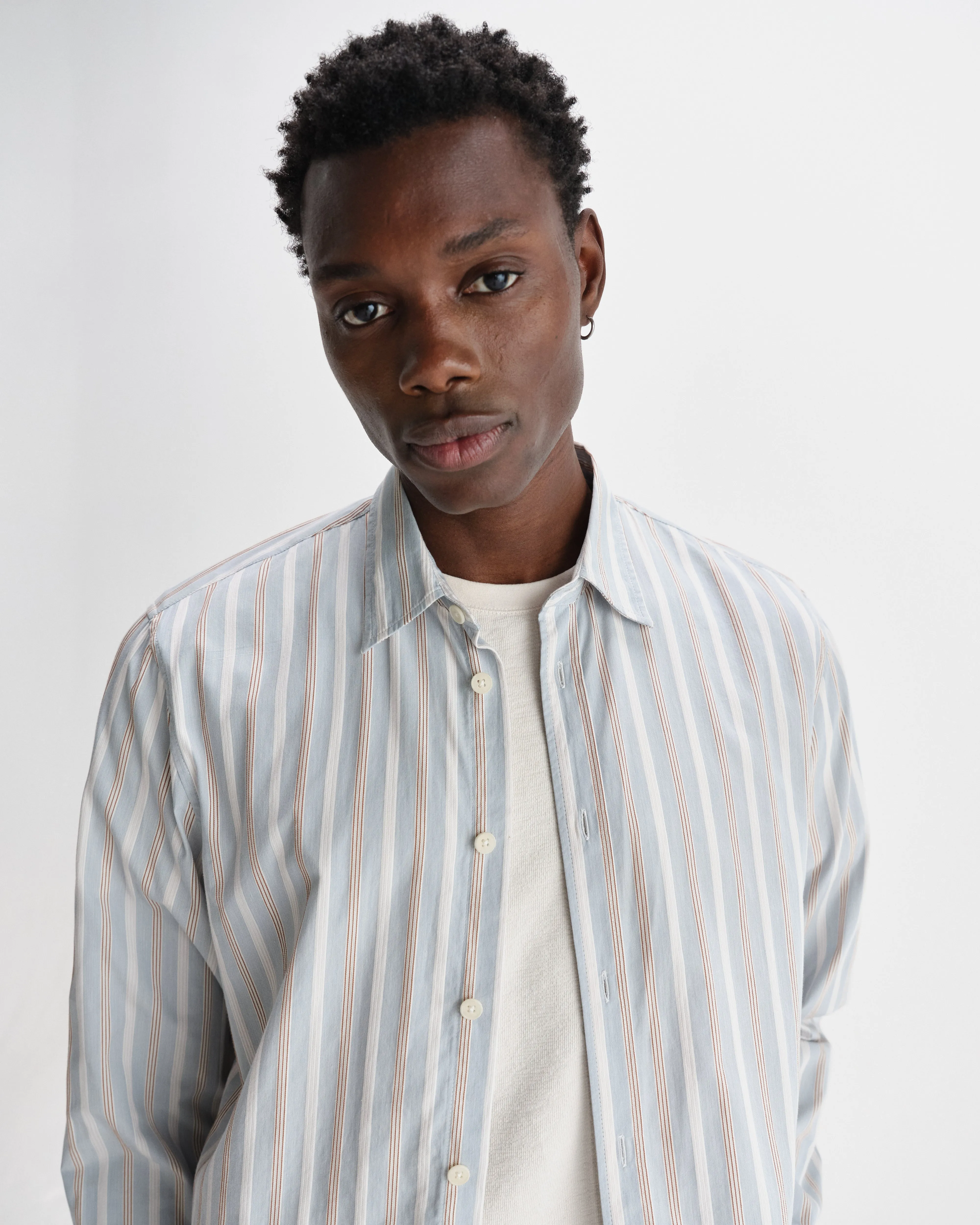 Shelly - Light Blue Dobby Stripe Cotton Shirt sold by Wax London product image thumbnail 3