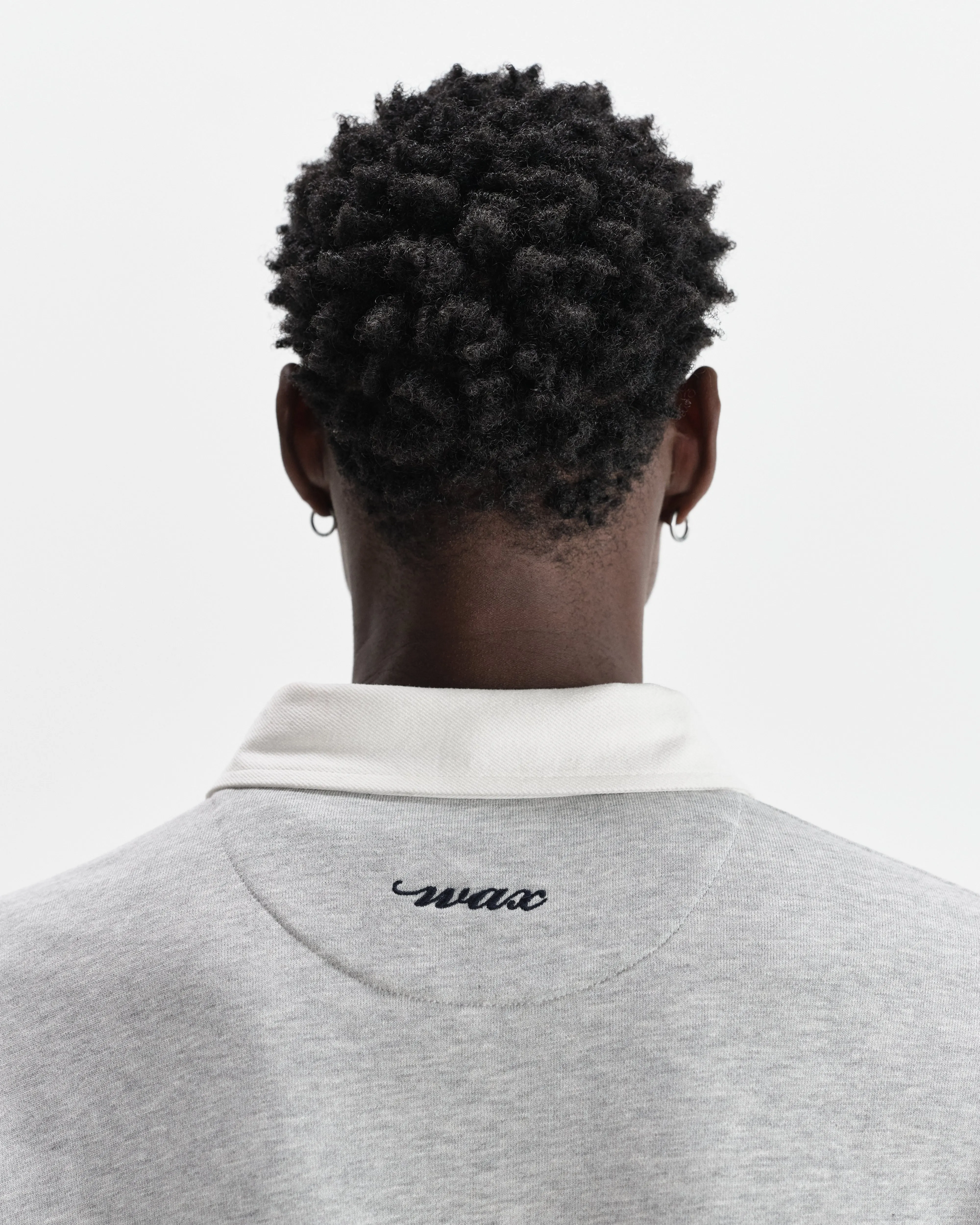 Rowhill - Grey Marl Stripe Panelled Loopback Rugby Shirt sold by Wax London product image thumbnail 4