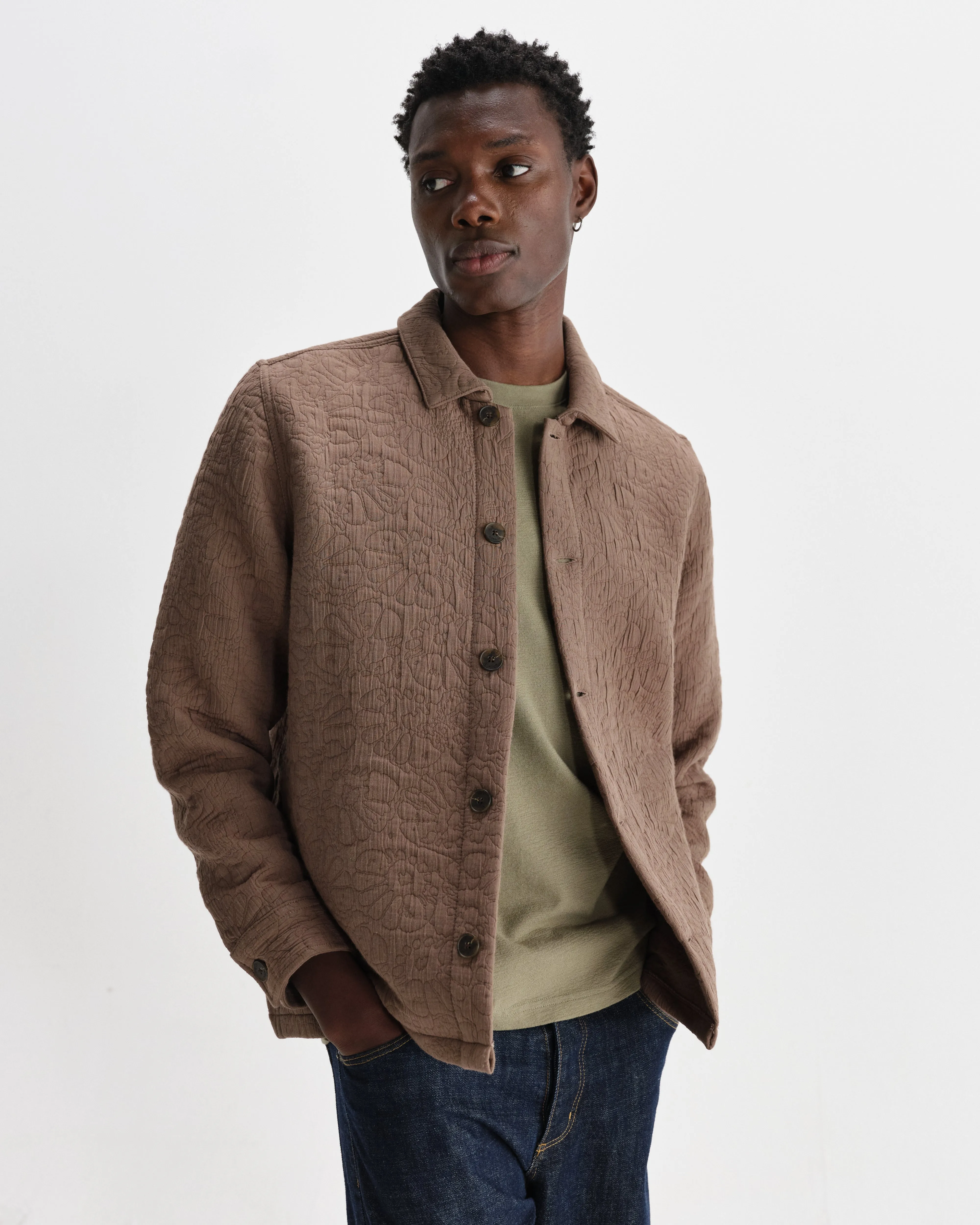 Rockley - Brown Floral Quilted Cotton Overshirt sold by Wax London product image thumbnail 2