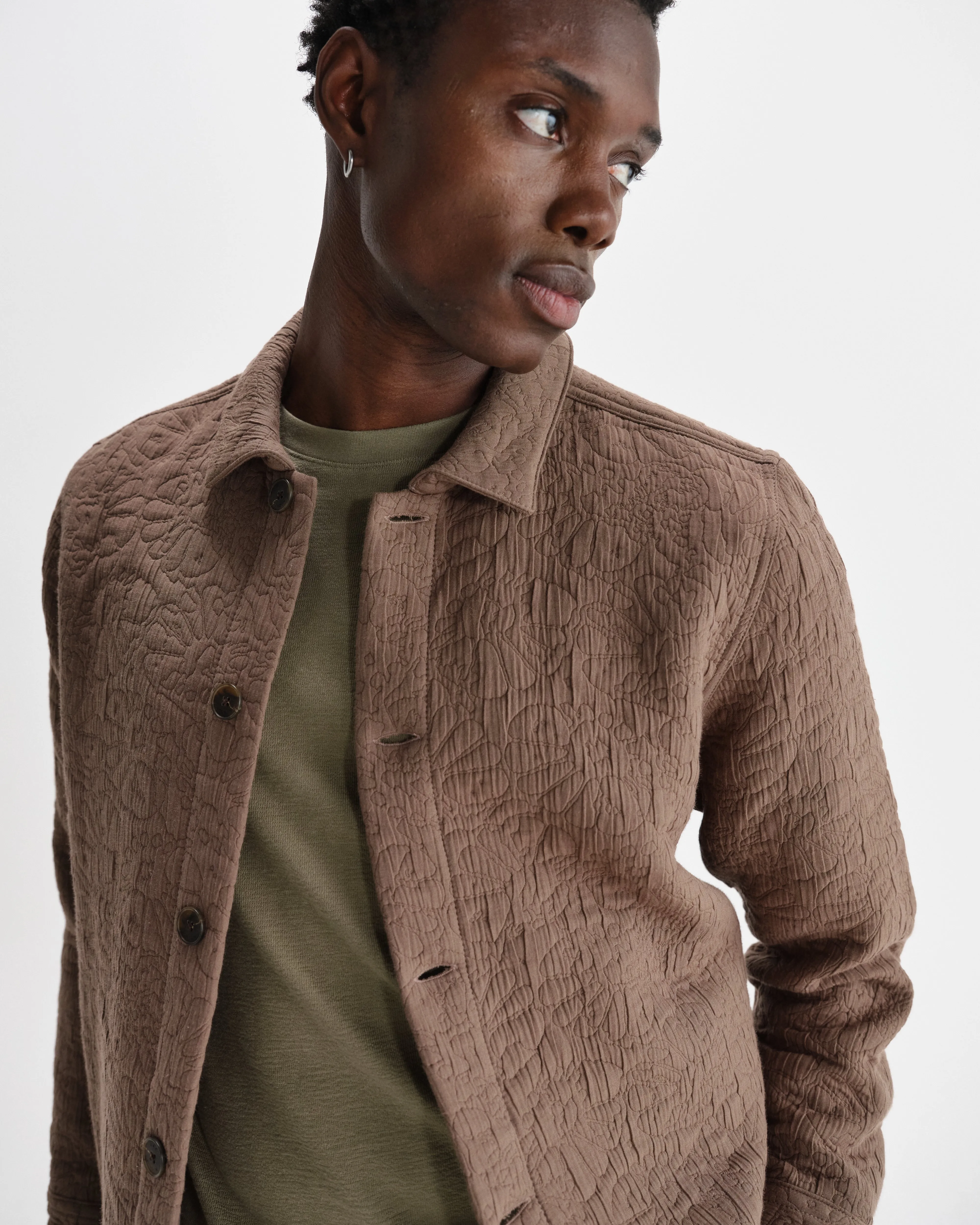 Rockley - Brown Floral Quilted Cotton Overshirt sold by Wax London product image thumbnail 3