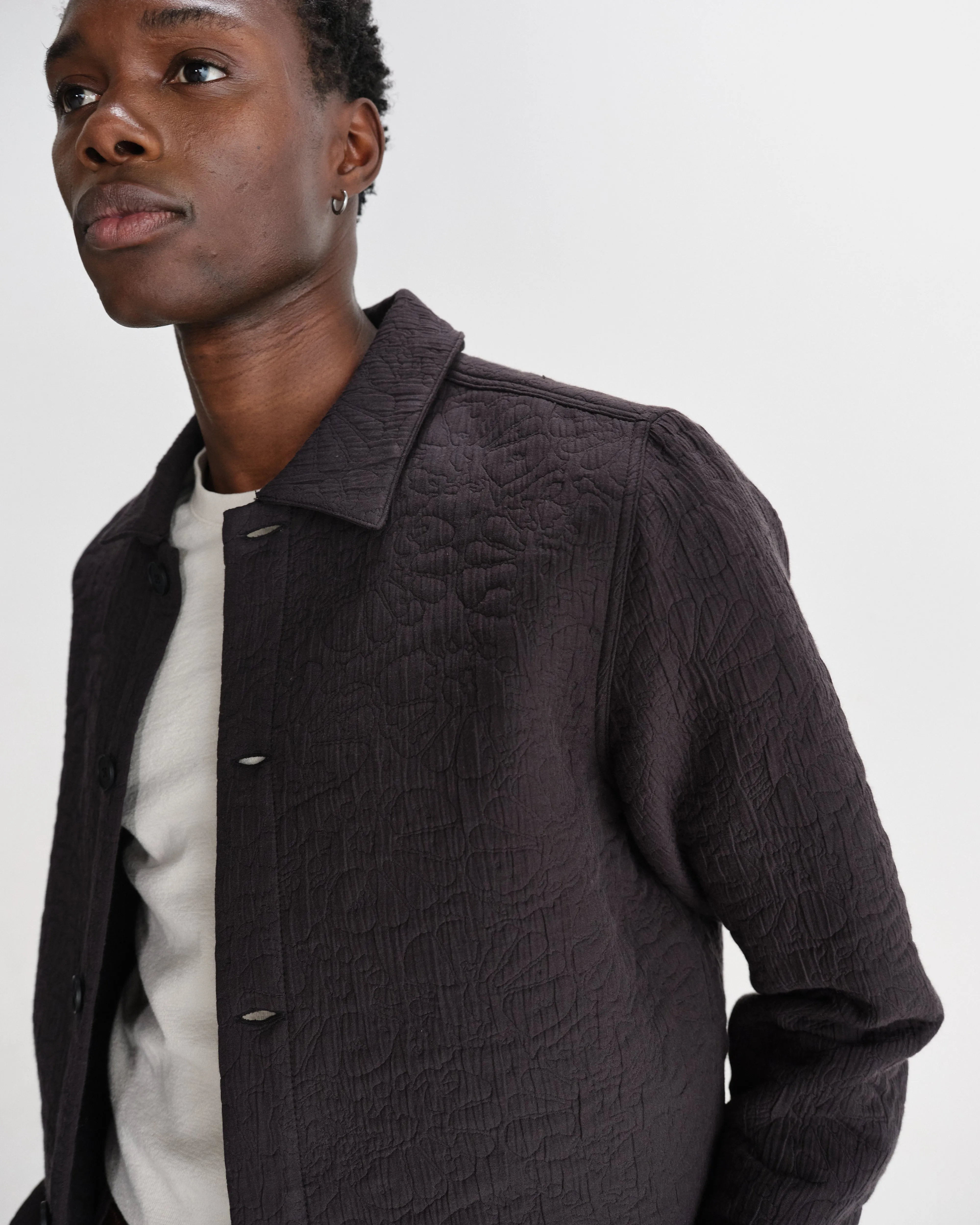 Rockley - Black Floral Quilted Cotton Overshirt sold by Wax London product image thumbnail 3