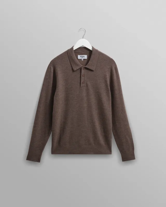 Oban - Brown Marl Worsted Wool Knitted Polo made by Wax London