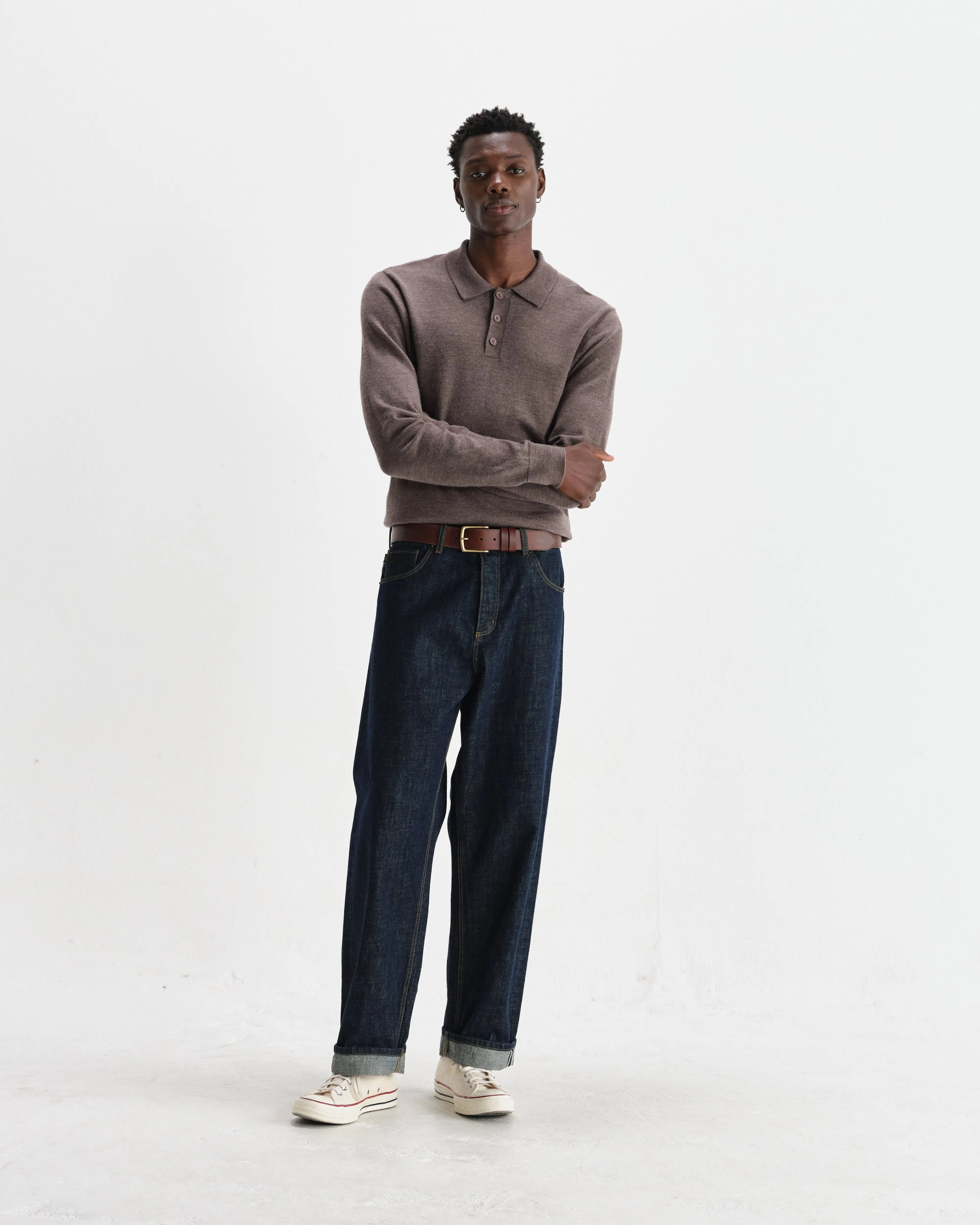 Oban - Brown Marl Worsted Wool Knitted Polo sold by Wax London product image thumbnail 4