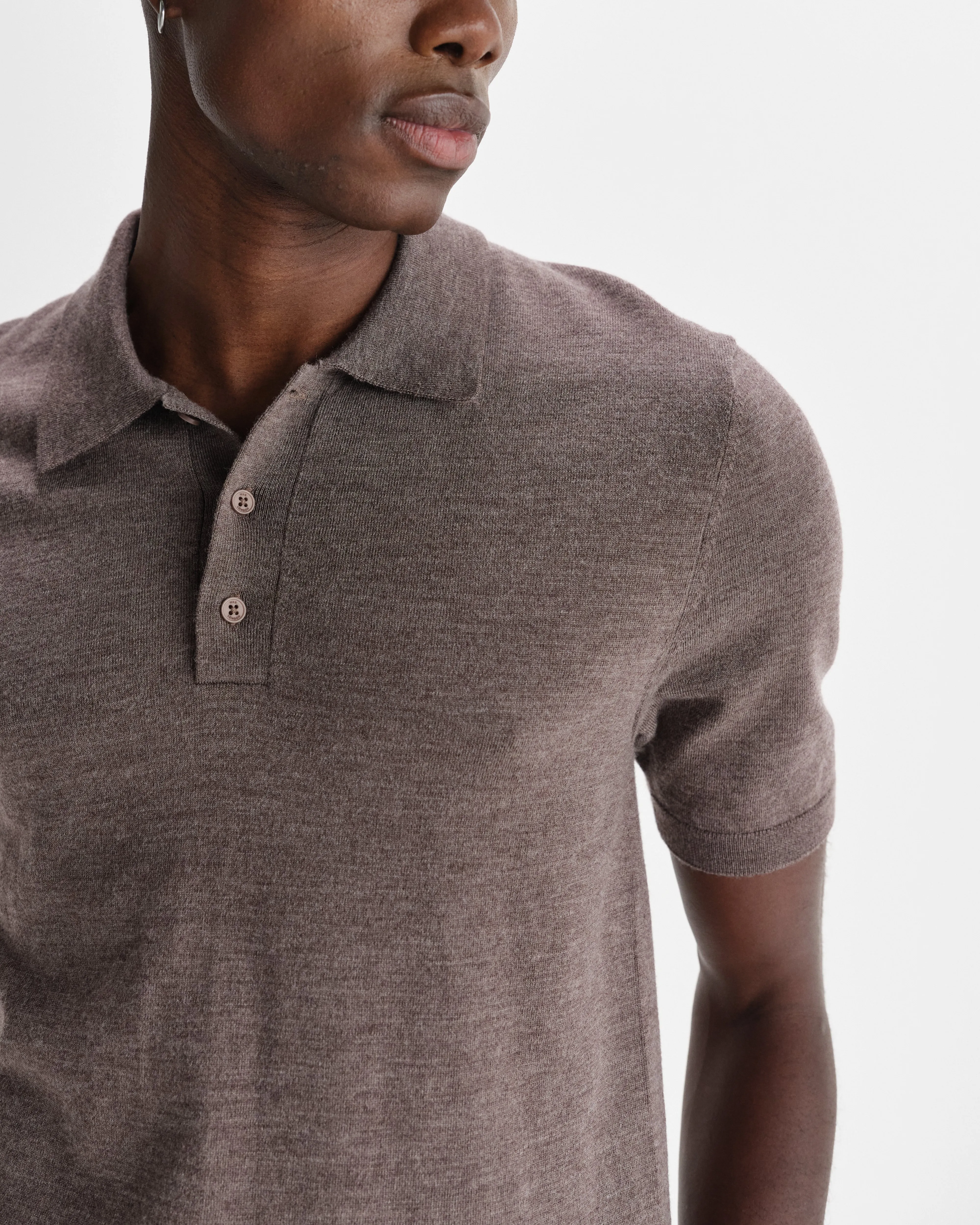 Naples - Brown Marl Worsted Wool Knitted Polo sold by Wax London product image thumbnail 3