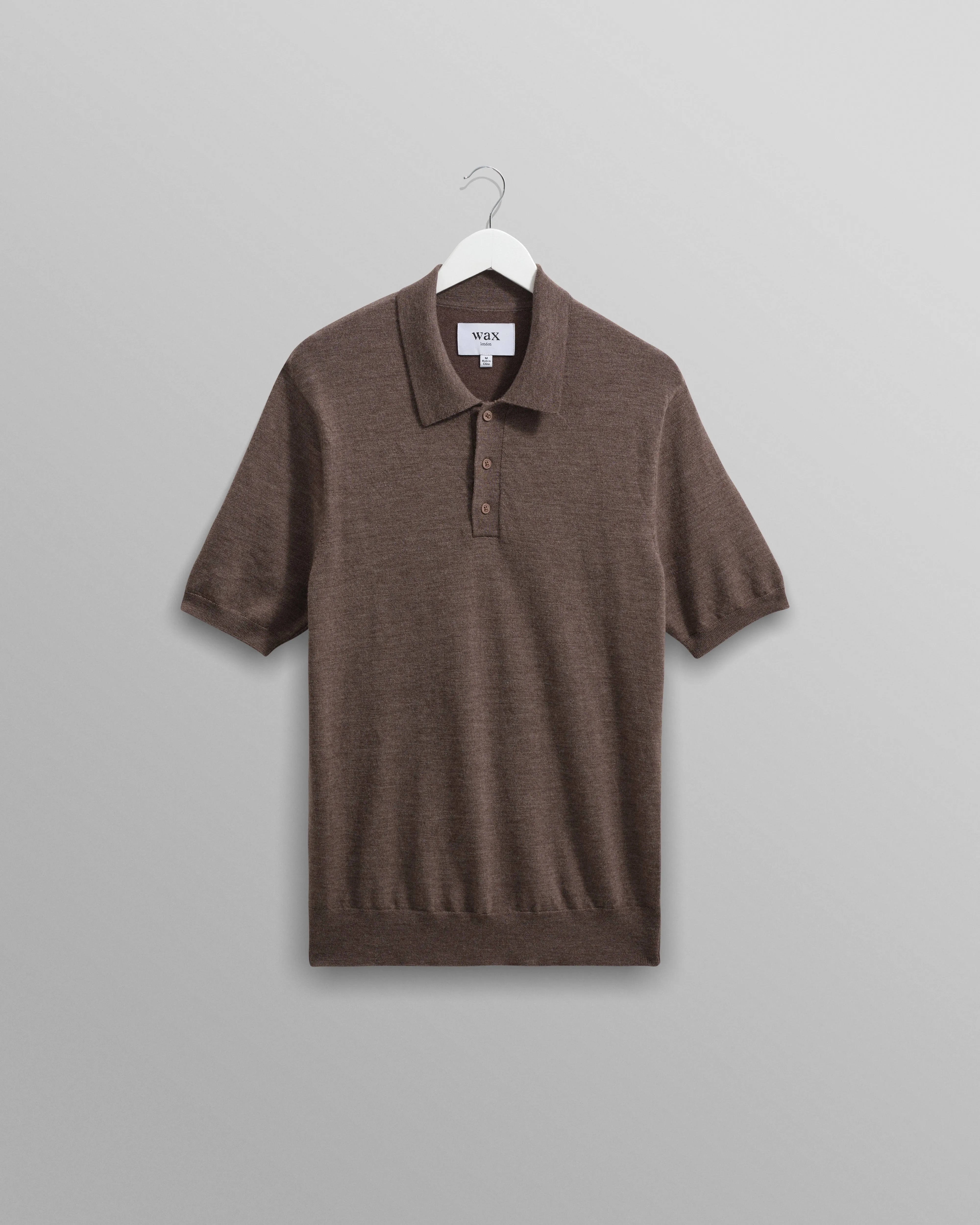 Naples - Brown Marl Worsted Wool Knitted Polo sold by Wax London