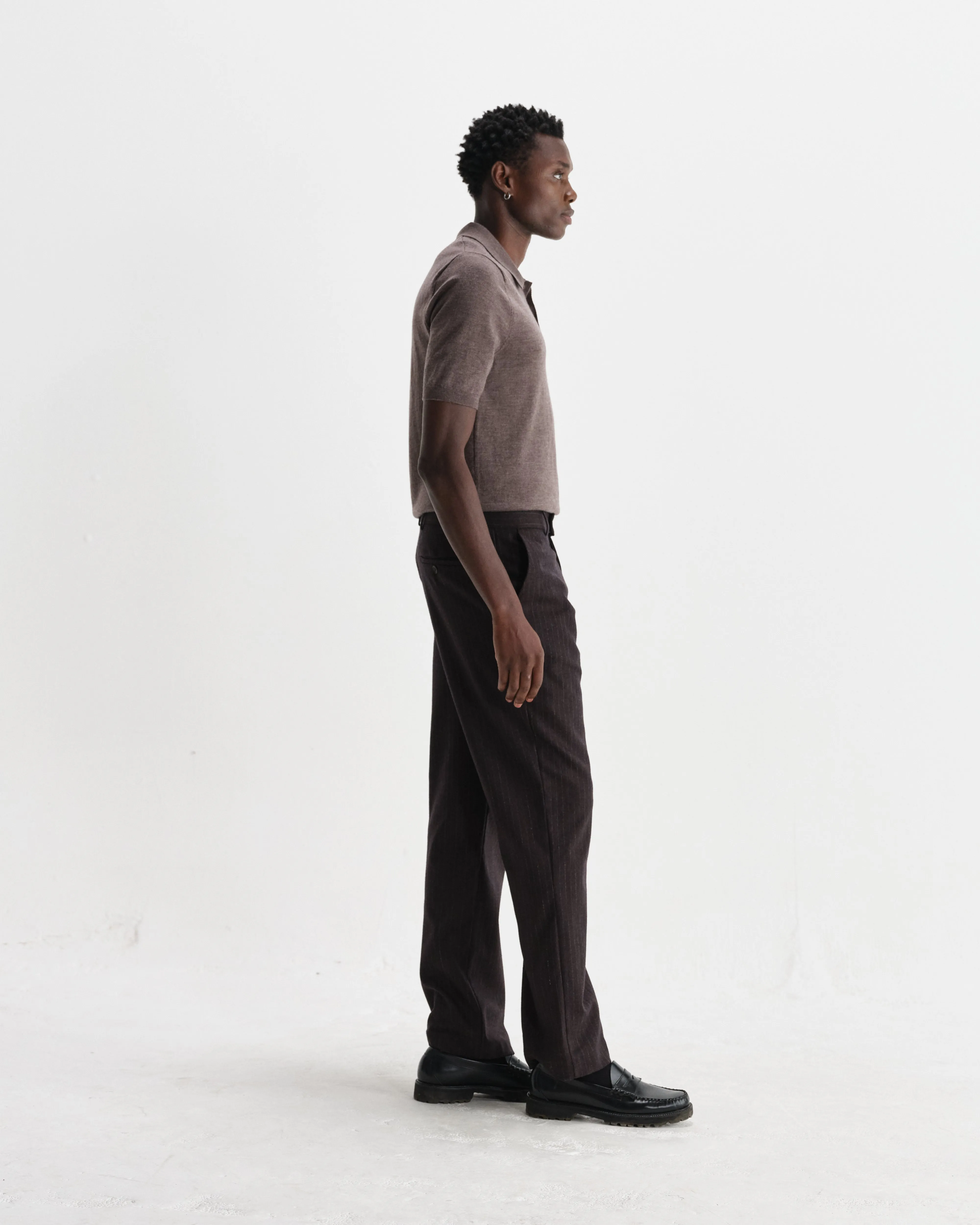 Naples - Brown Marl Worsted Wool Knitted Polo sold by Wax London product image thumbnail 5