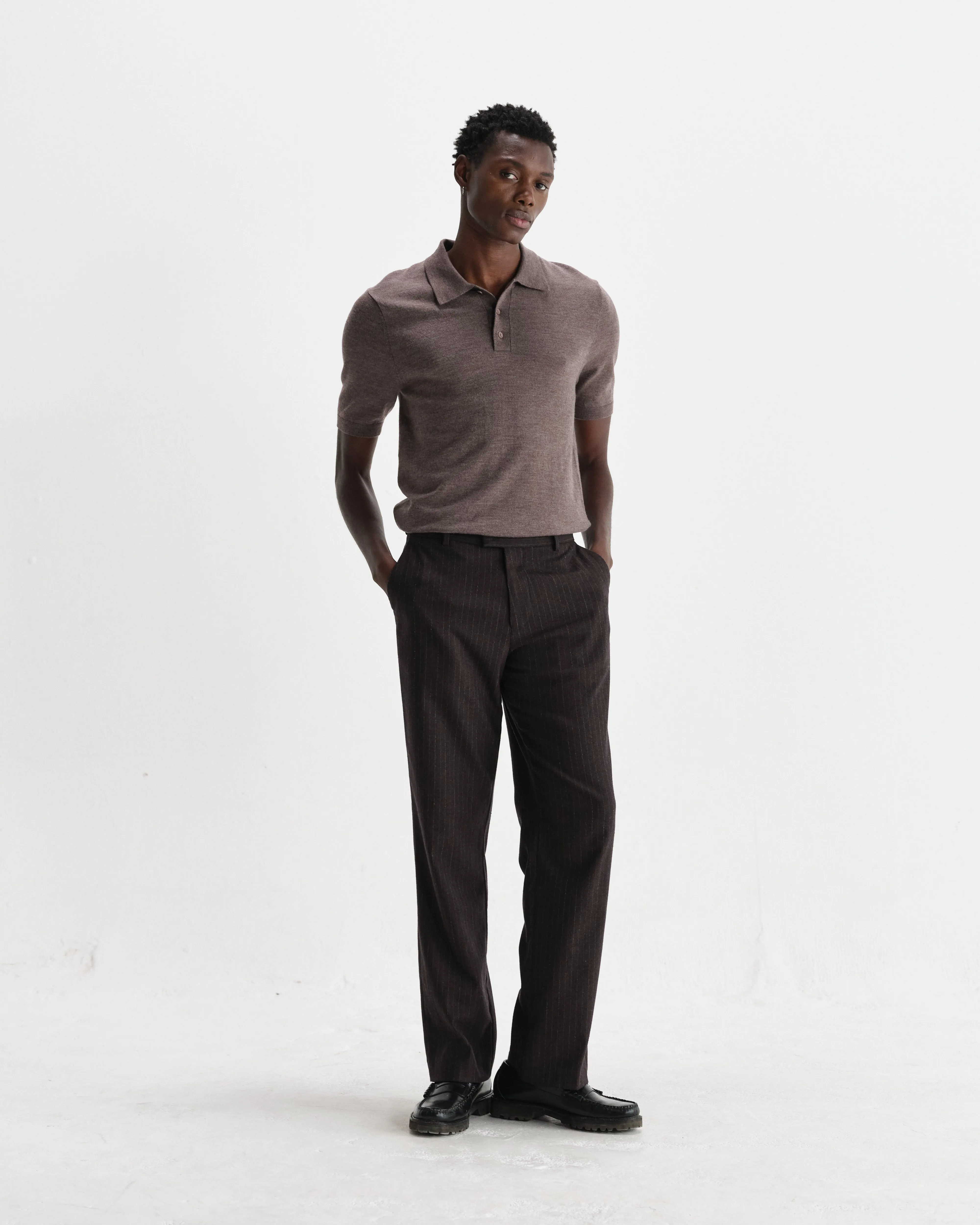 Naples - Brown Marl Worsted Wool Knitted Polo sold by Wax London product image thumbnail 4