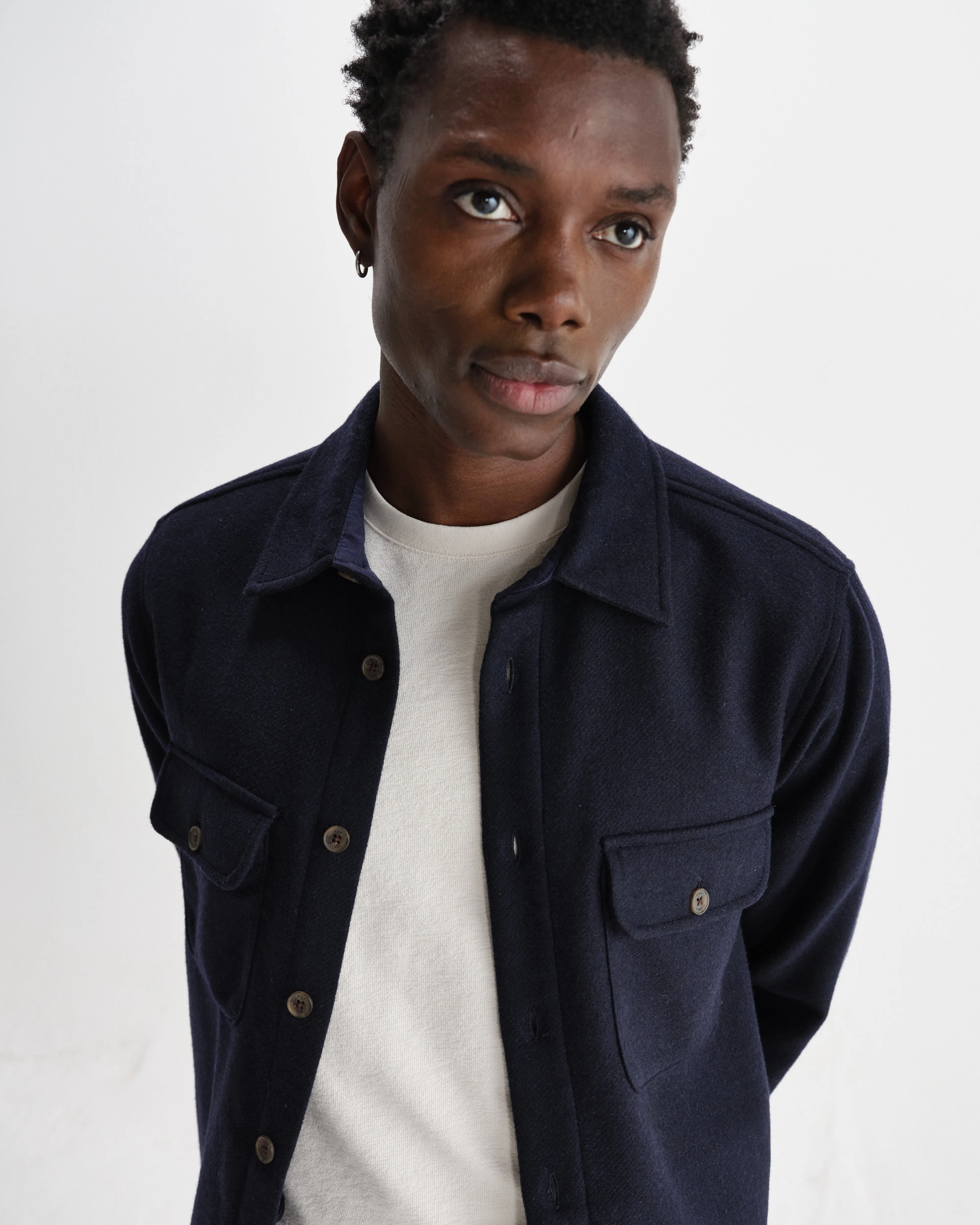 Lomond - Navy Heavy Wool Overshirt sold by Wax London product image thumbnail 3