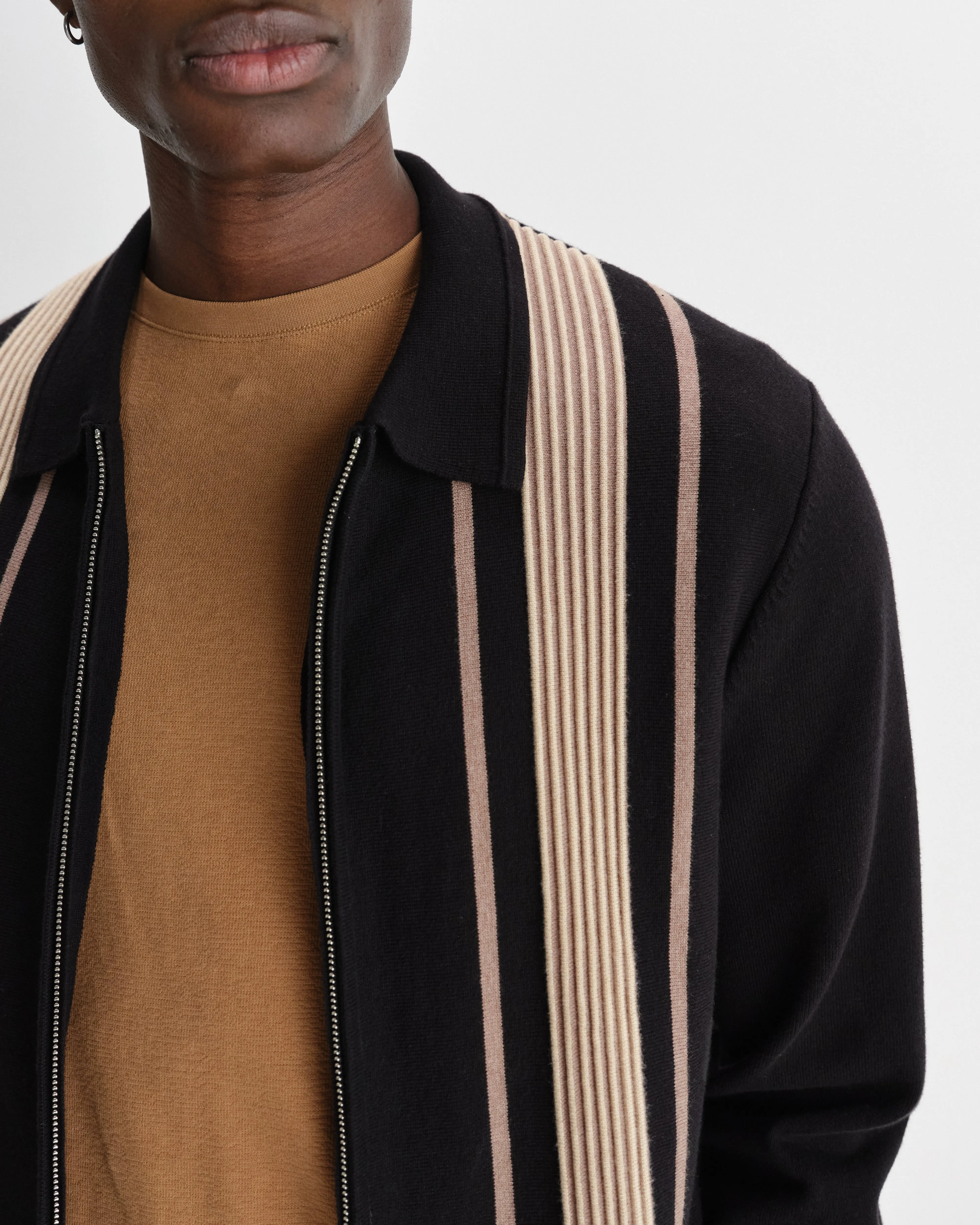Lennox - Black And Beige Milano Stripe Knitted Polo sold by Wax London product image thumbnail 4