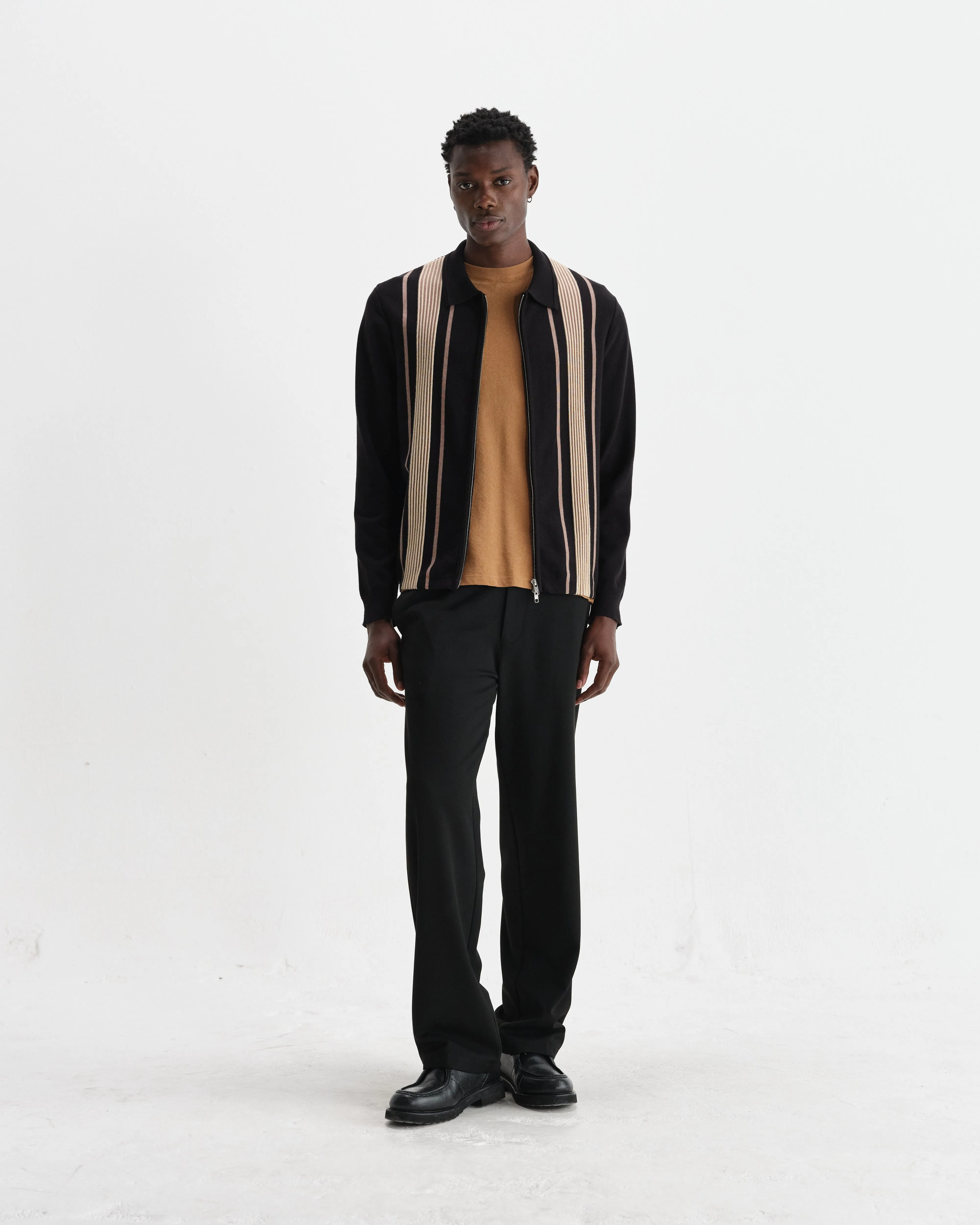 Lennox - Black And Beige Milano Stripe Knitted Polo sold by Wax London product image thumbnail 5