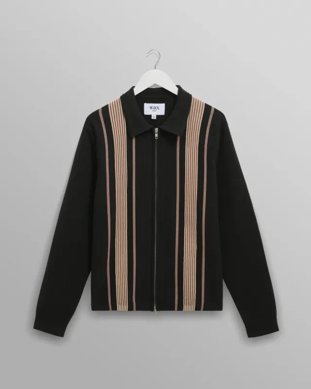Lennox - Black And Beige Milano Stripe Knitted Polo sold by Wax London