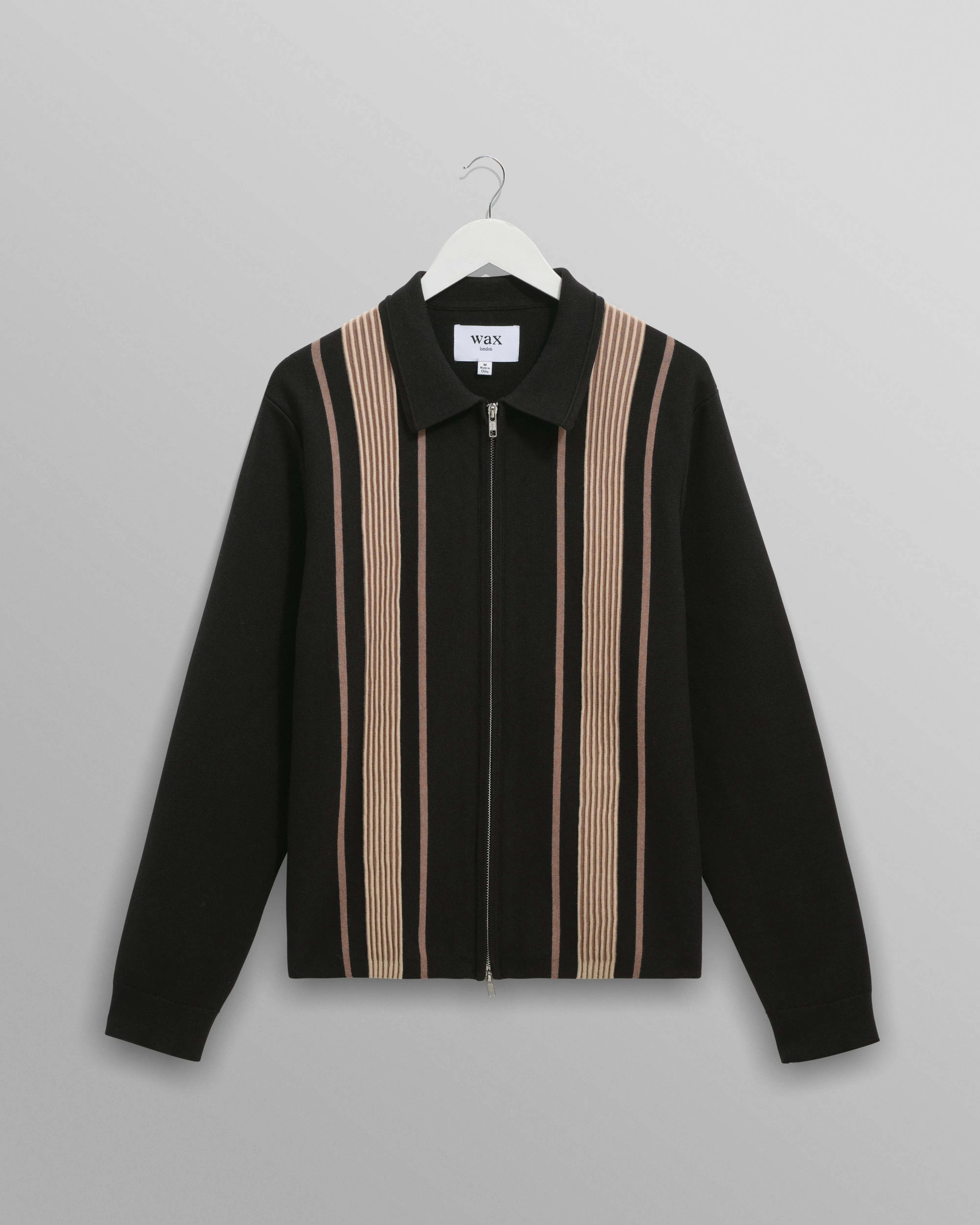 Lennox - Black And Beige Milano Stripe Knitted Polo sold by Wax London