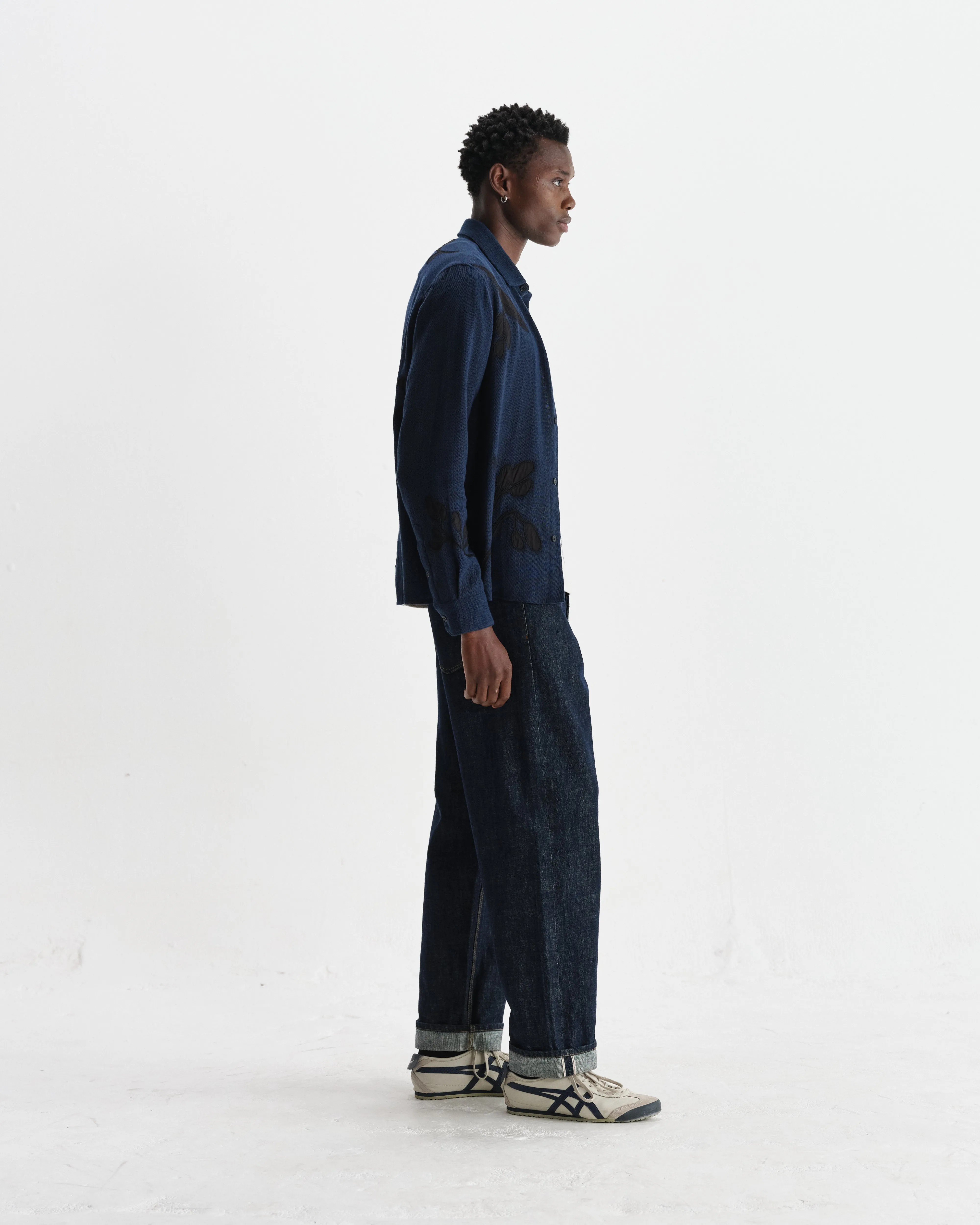 Halcomb - Navy Herringbone Cotton Applique Shirt sold by Wax London product image thumbnail 5