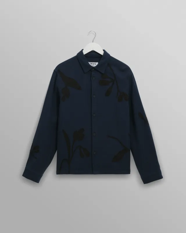 Halcomb - Navy Herringbone Cotton Applique Shirt sold by Wax London