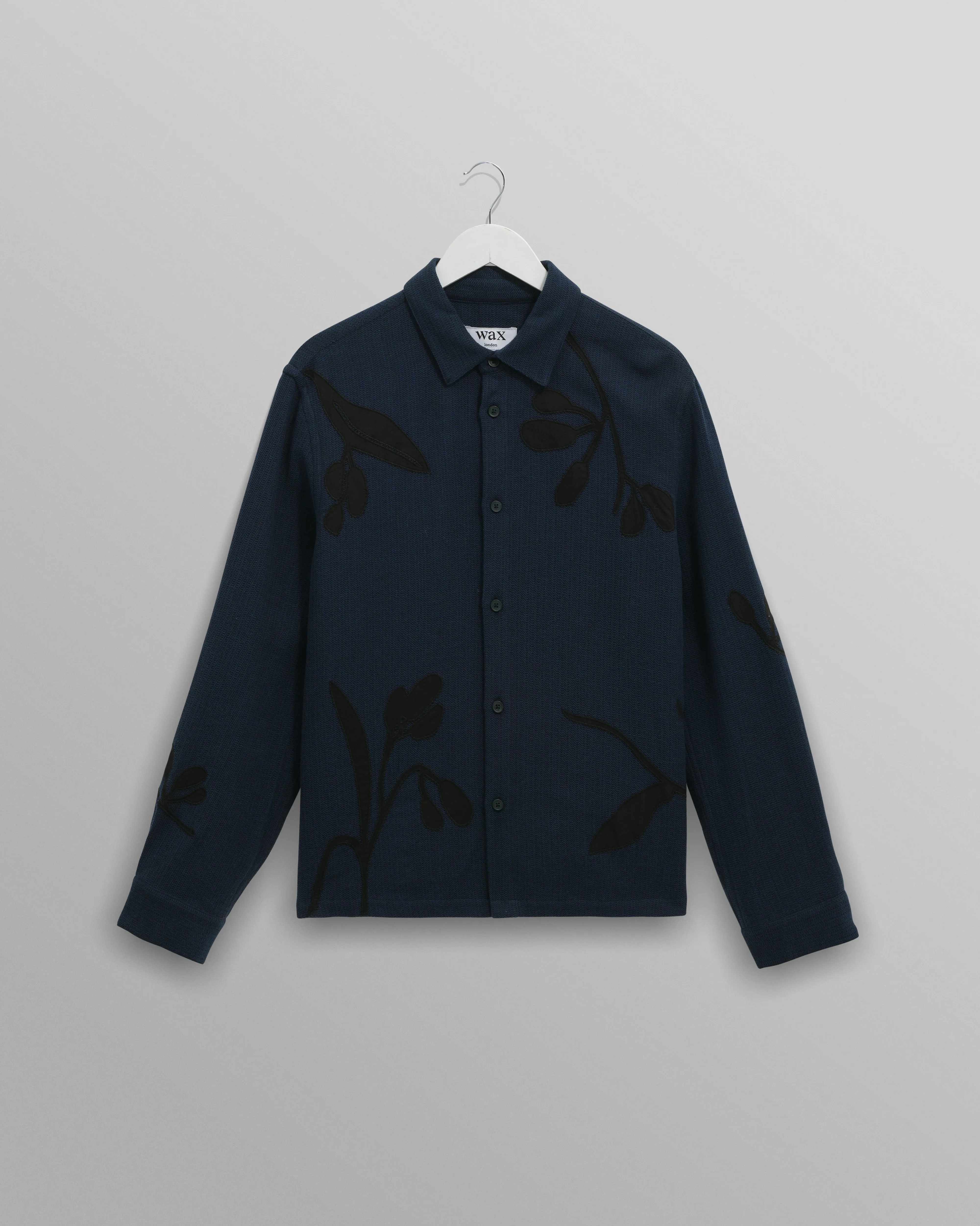 Halcomb - Navy Herringbone Cotton Applique Shirt sold by Wax London