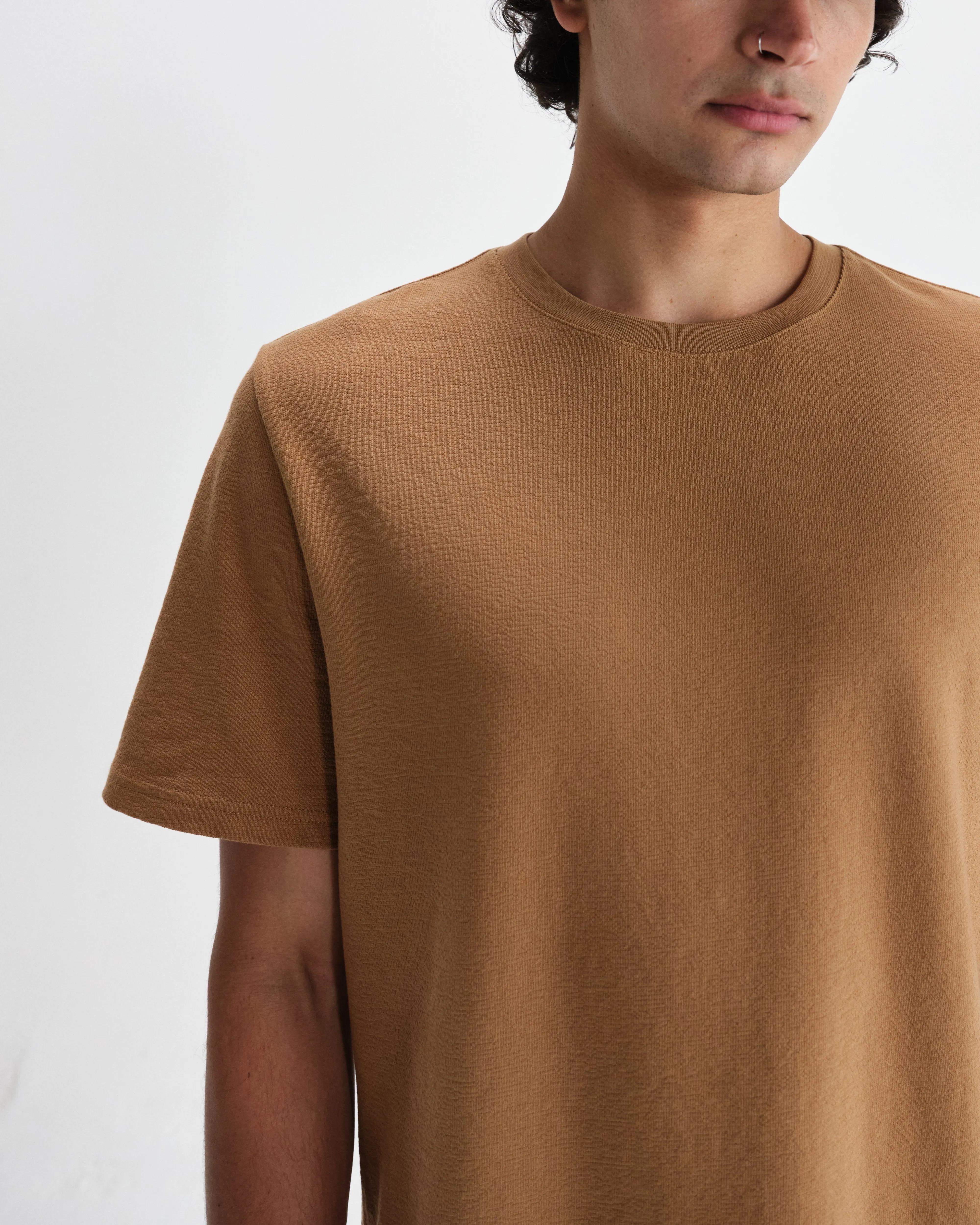 Dean - Tan Textured Organic Cotton T-Shirt sold by Wax London product image thumbnail 3