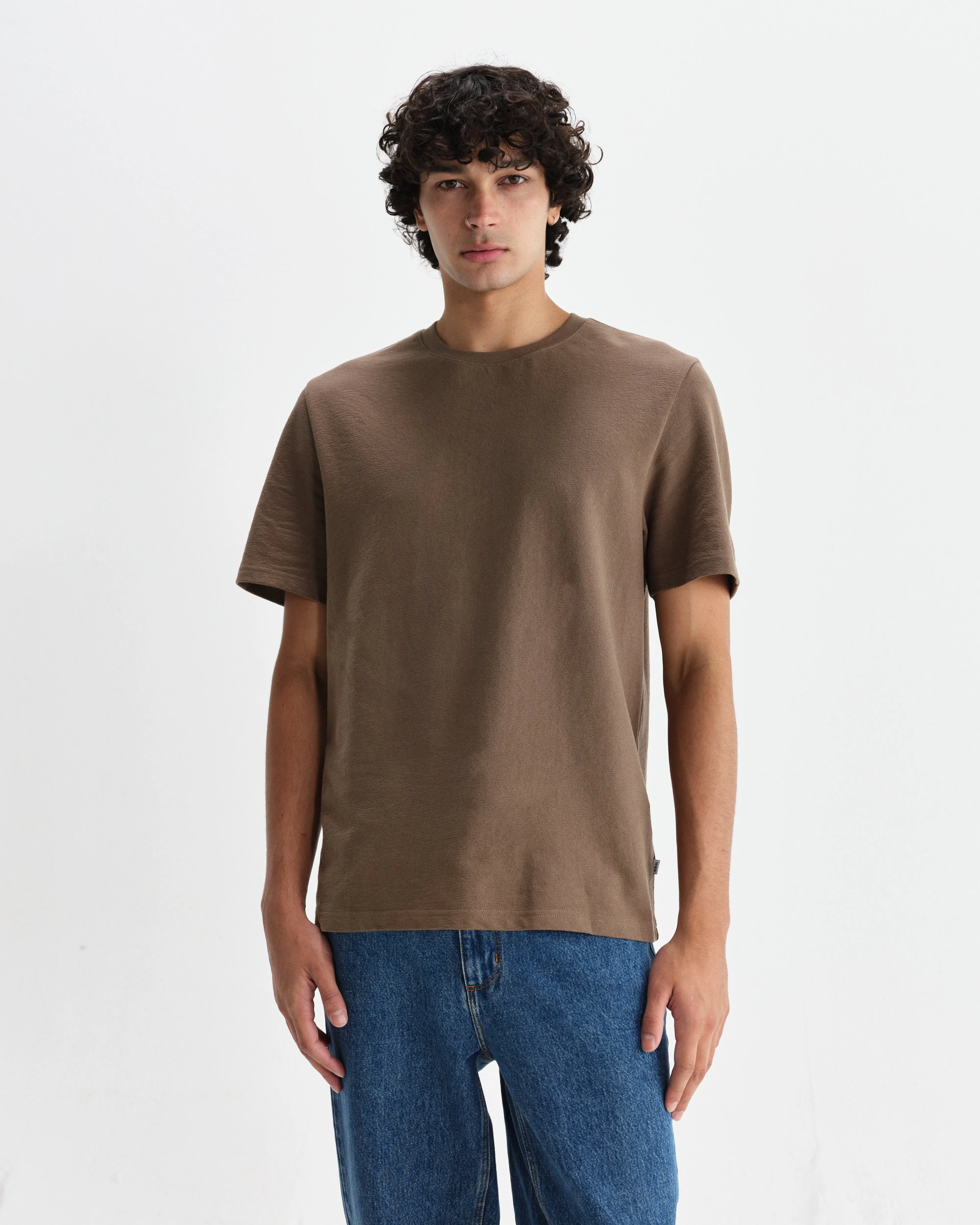 Dean - Dusty Brown Textured Organic Cotton T-Shirt sold by Wax London product image thumbnail 2