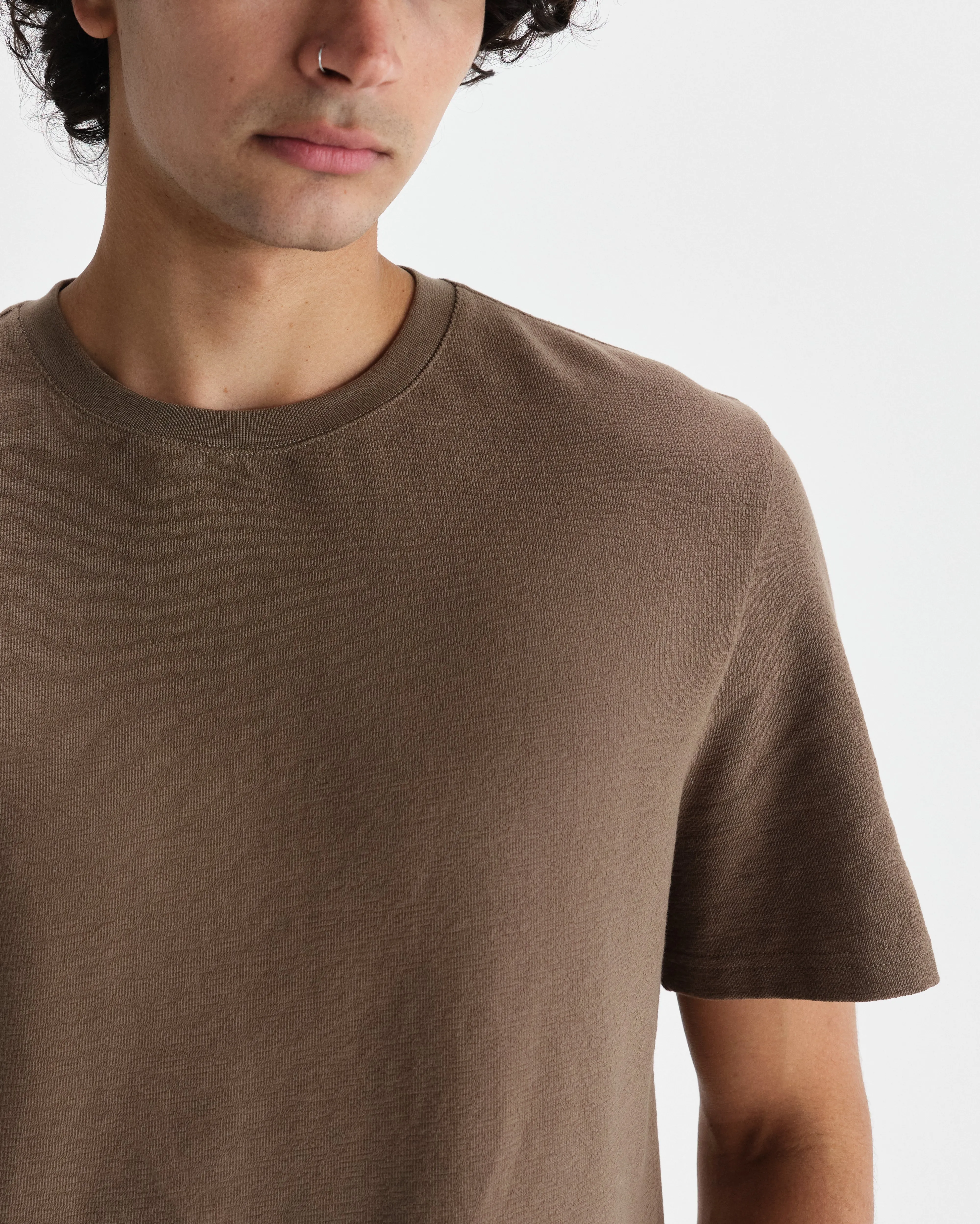 Dean - Dusty Brown Textured Organic Cotton T-Shirt sold by Wax London product image thumbnail 3