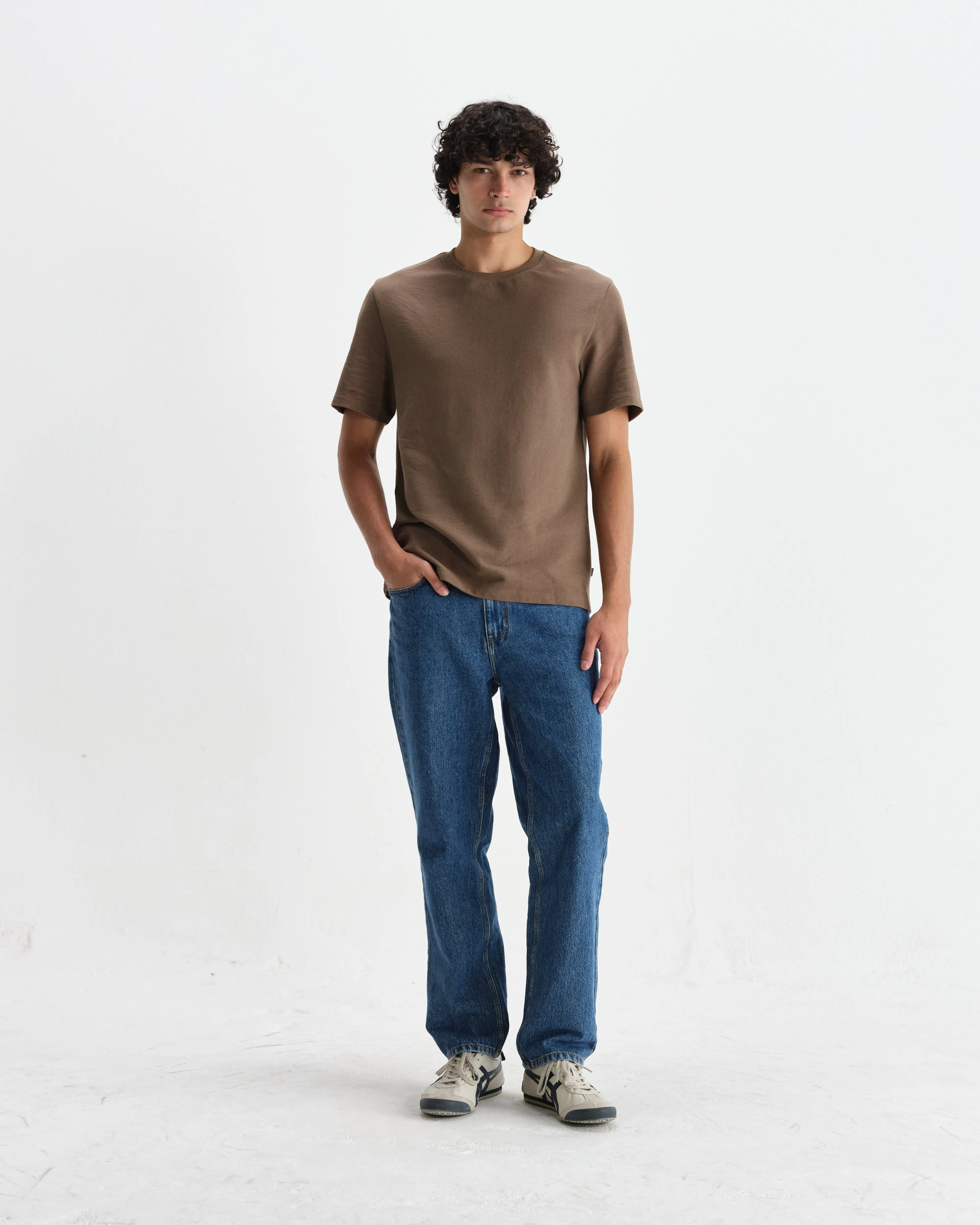 Dean - Dusty Brown Textured Organic Cotton T-Shirt sold by Wax London product image thumbnail 4