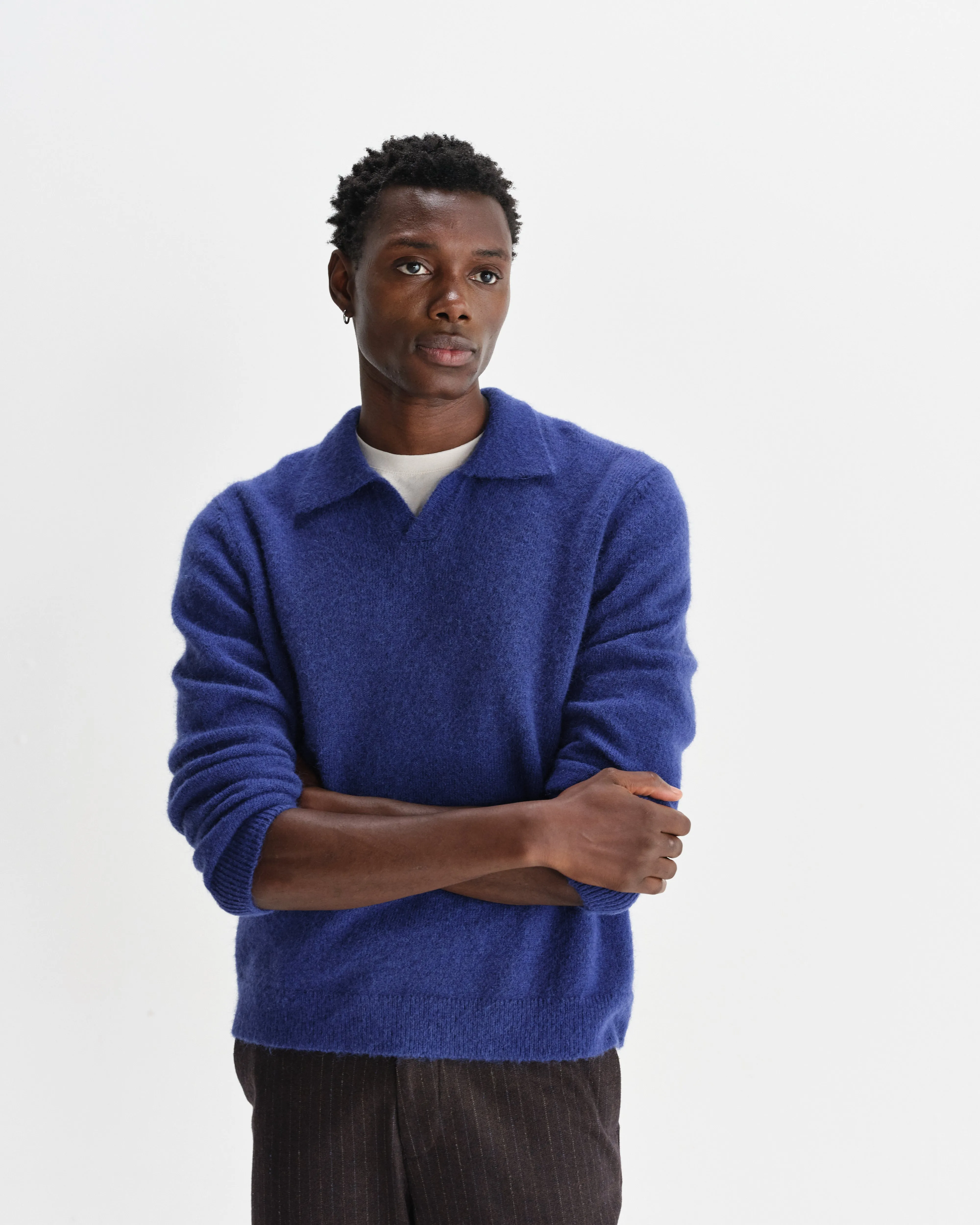 Carter - Blue Open Collar Fluffy Wool Knit Polo sold by Wax London product image thumbnail 3
