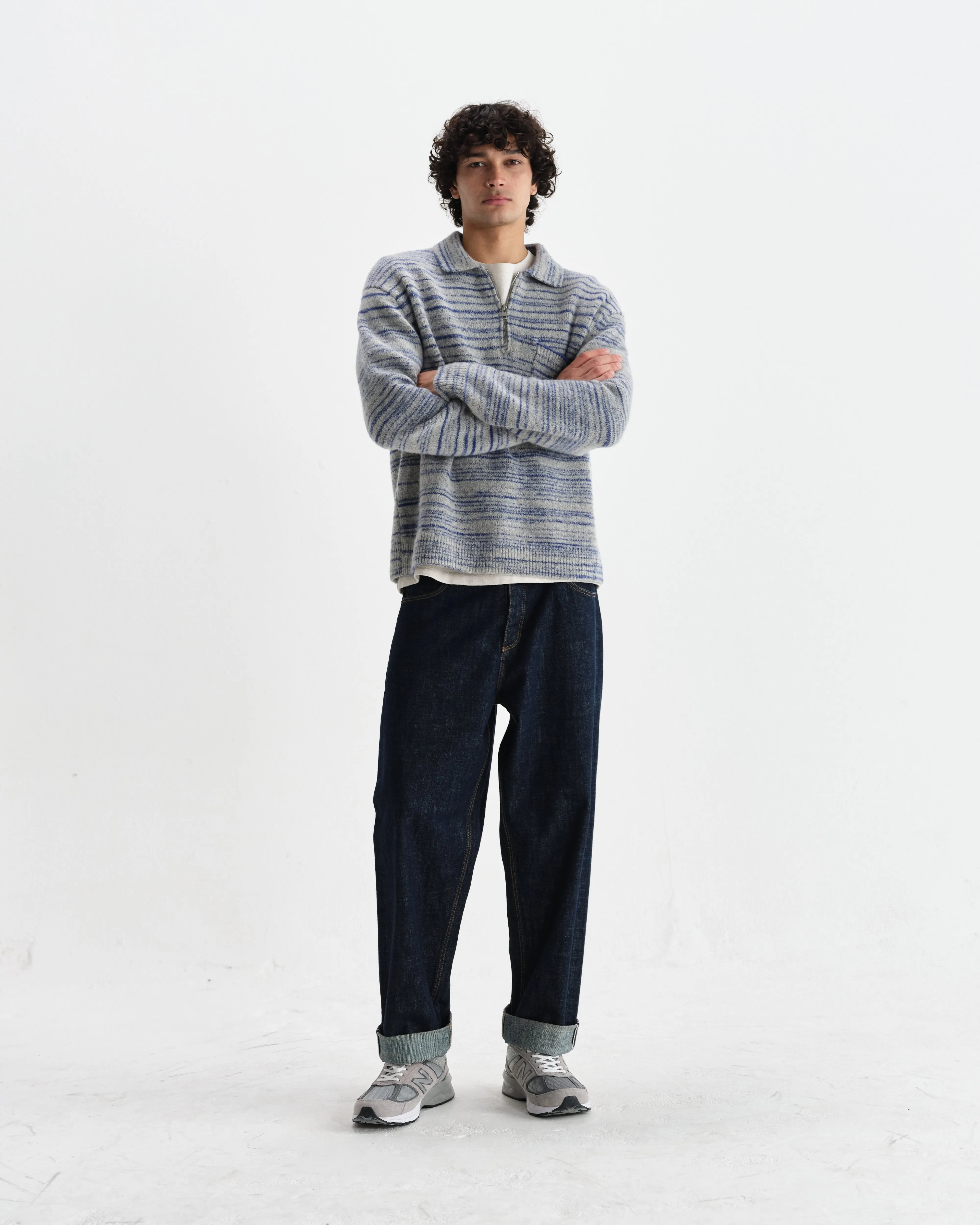 Alpha - Grey And Blue Space Dye Zip Polo sold by Wax London product image thumbnail 4