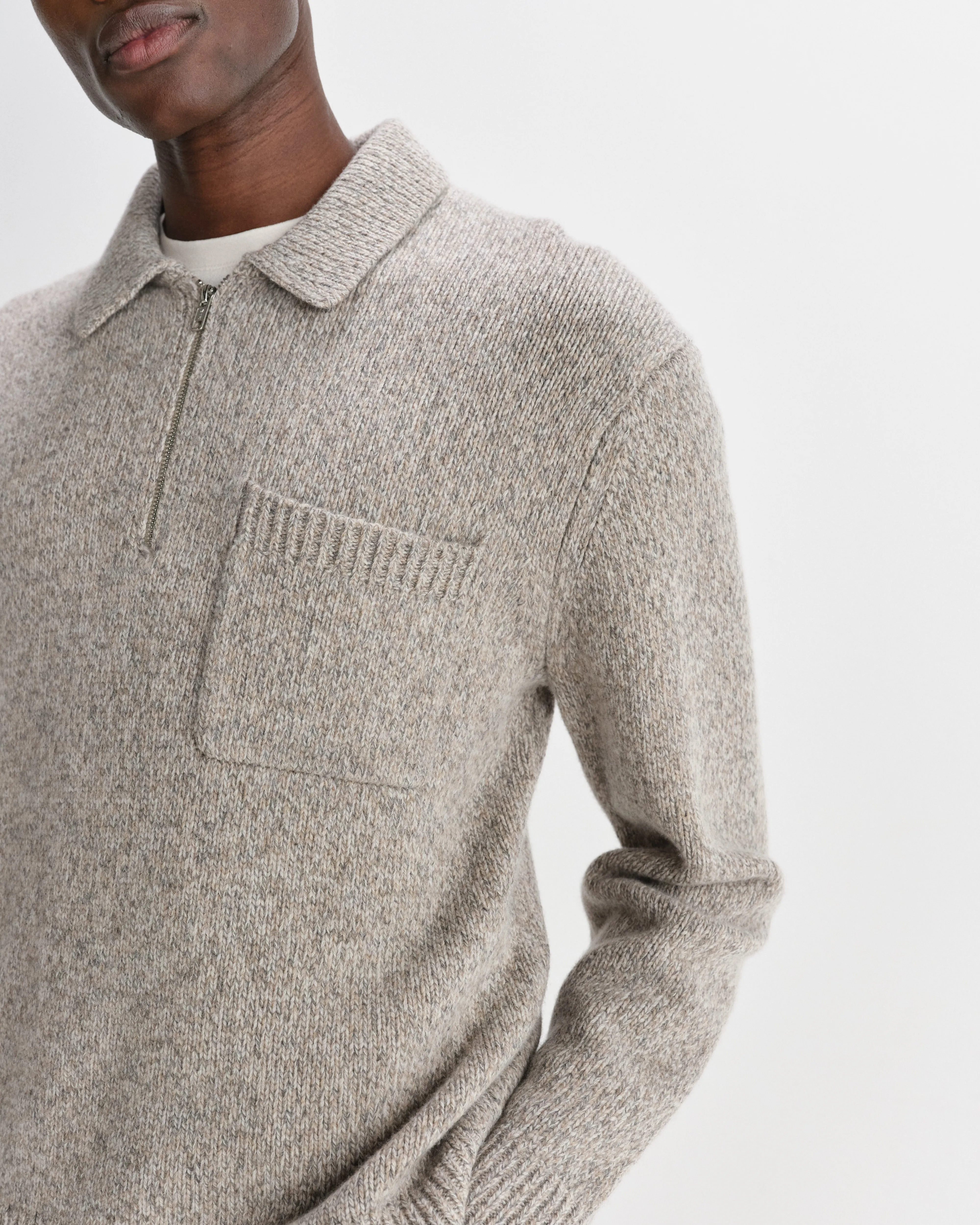 Alpha - Grey Plain Stitch Fleck-Wool Zip Polo sold by Wax London product image thumbnail 3