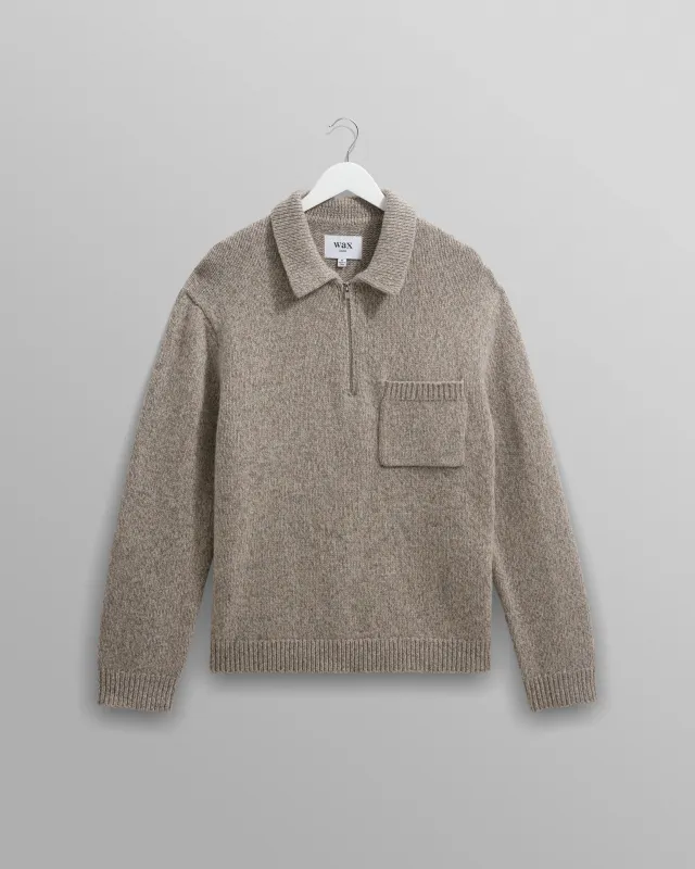 Alpha - Grey Plain Stitch Fleck-Wool Zip Polo sold by Wax London