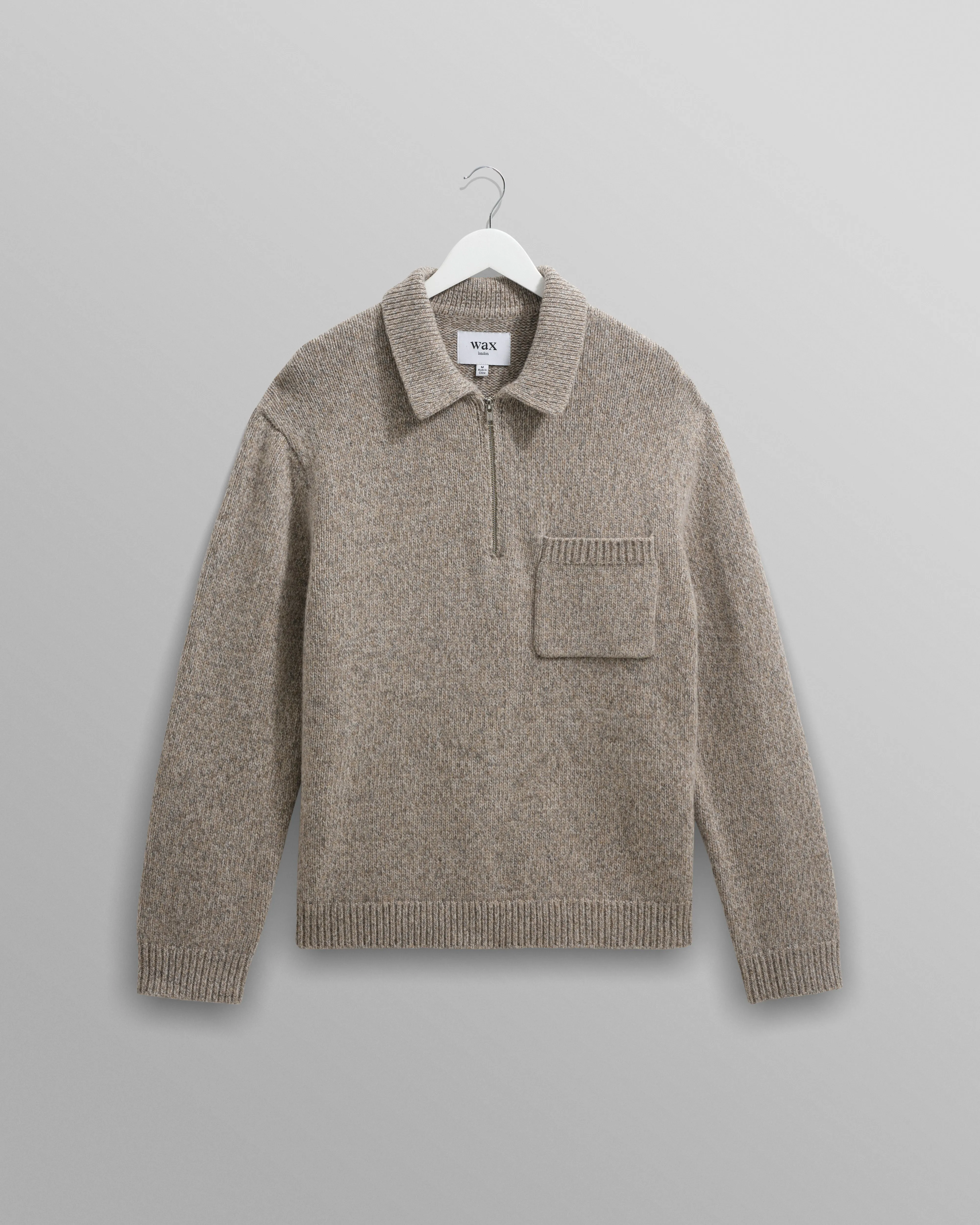 Alpha - Grey Plain Stitch Fleck-Wool Zip Polo sold by Wax London