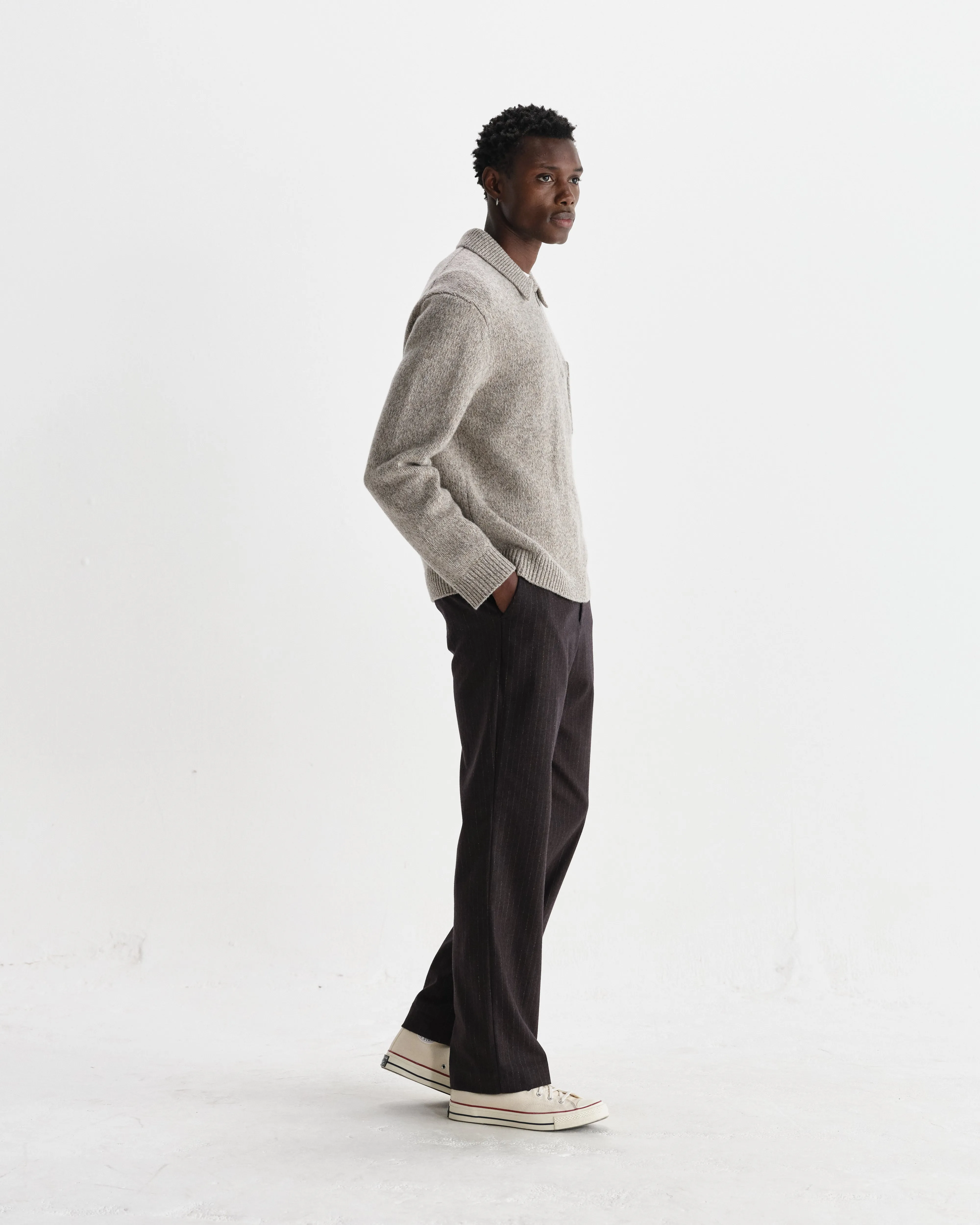 Alpha - Grey Plain Stitch Fleck-Wool Zip Polo sold by Wax London product image thumbnail 5